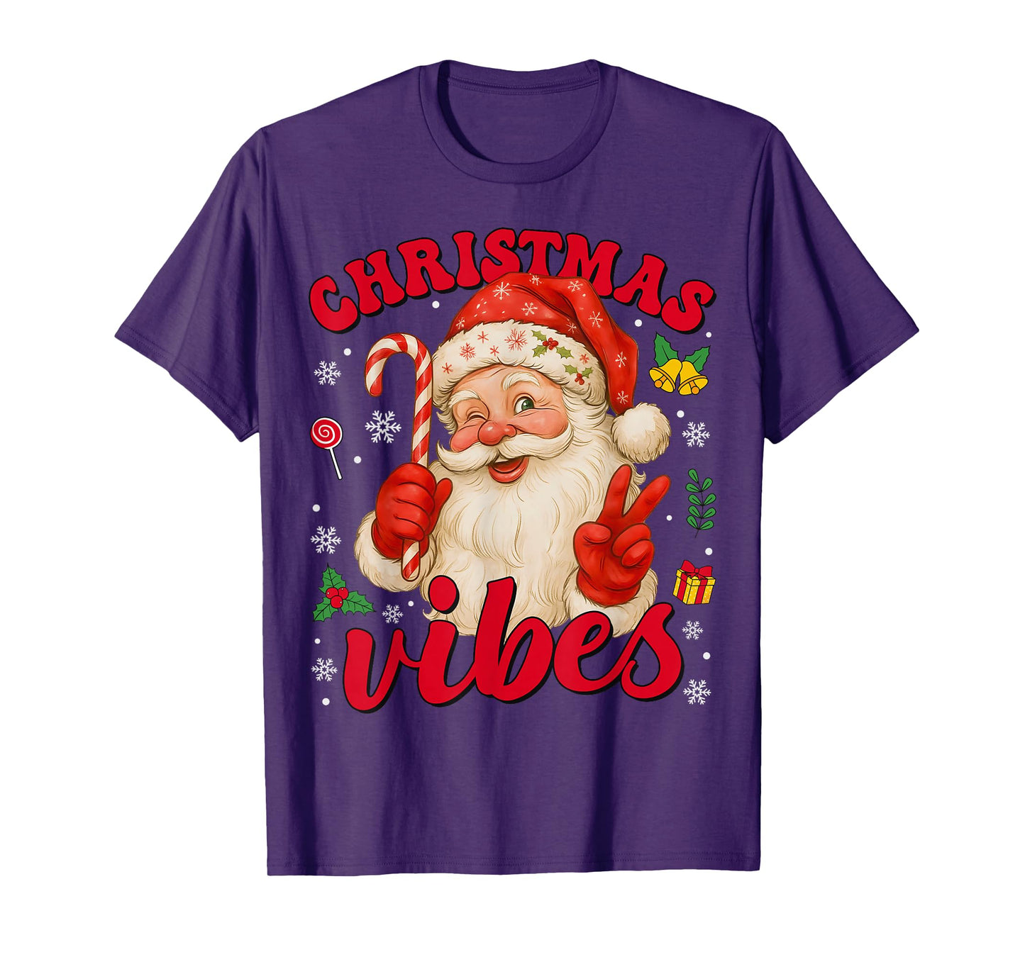 Vintage Christmas Santa Claus Candy Cane Holiday Vibes T-Shirt