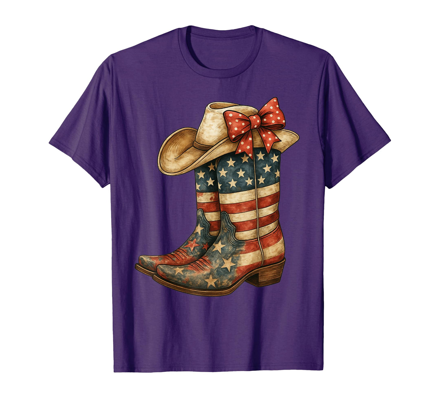 Retro Western Cowboy Boots Cowgirl American Flag 4th Of July T-Shirt