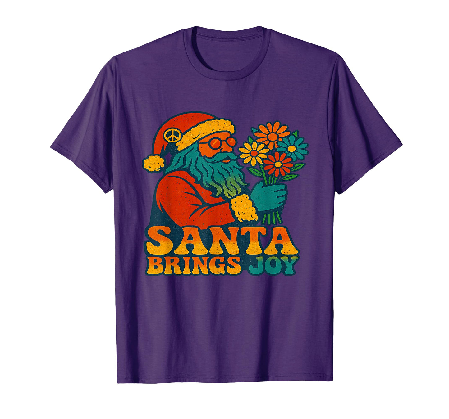Santa Brings Joy Retro Hippie Christmas Holiday Vibes T-Shirt