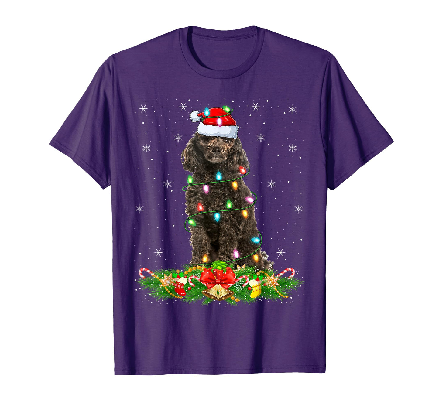 Toy Poodle Dog Christmas Lights Funny Santa Hat Xmas T-Shirt