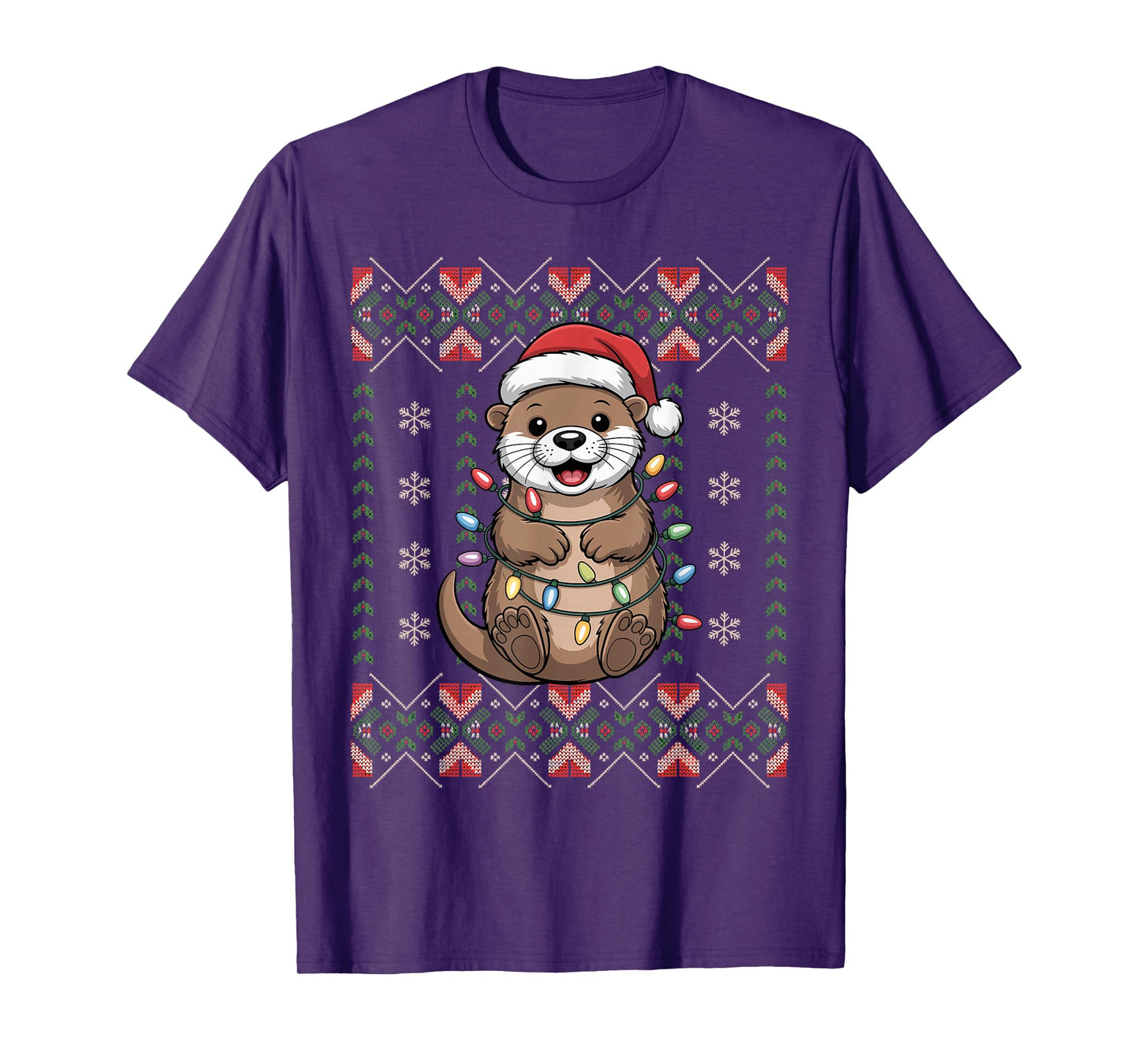 Santa Otter Christmas Ugly Sweater Funny Holiday Pajamas T-Shirt