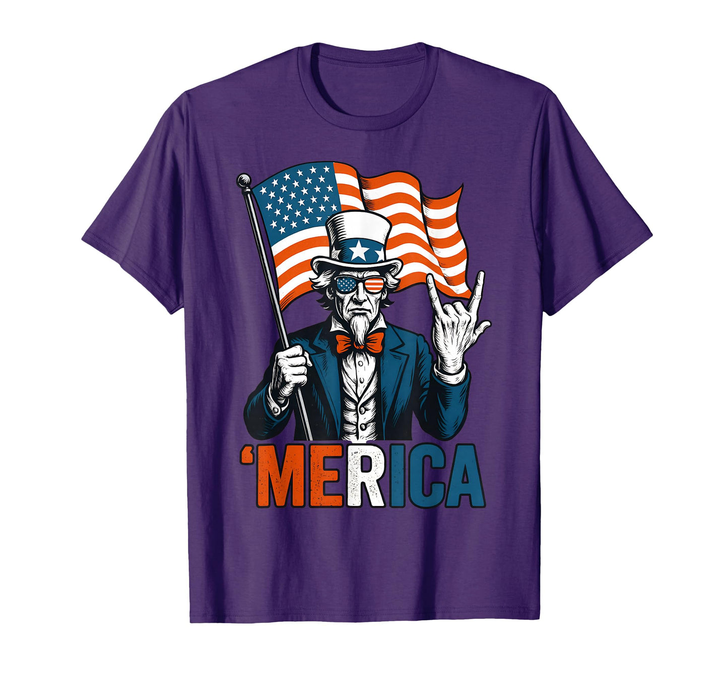 Uncle Sam Merica Rock Funny 4th Of July American Flag USA T-Shirt
