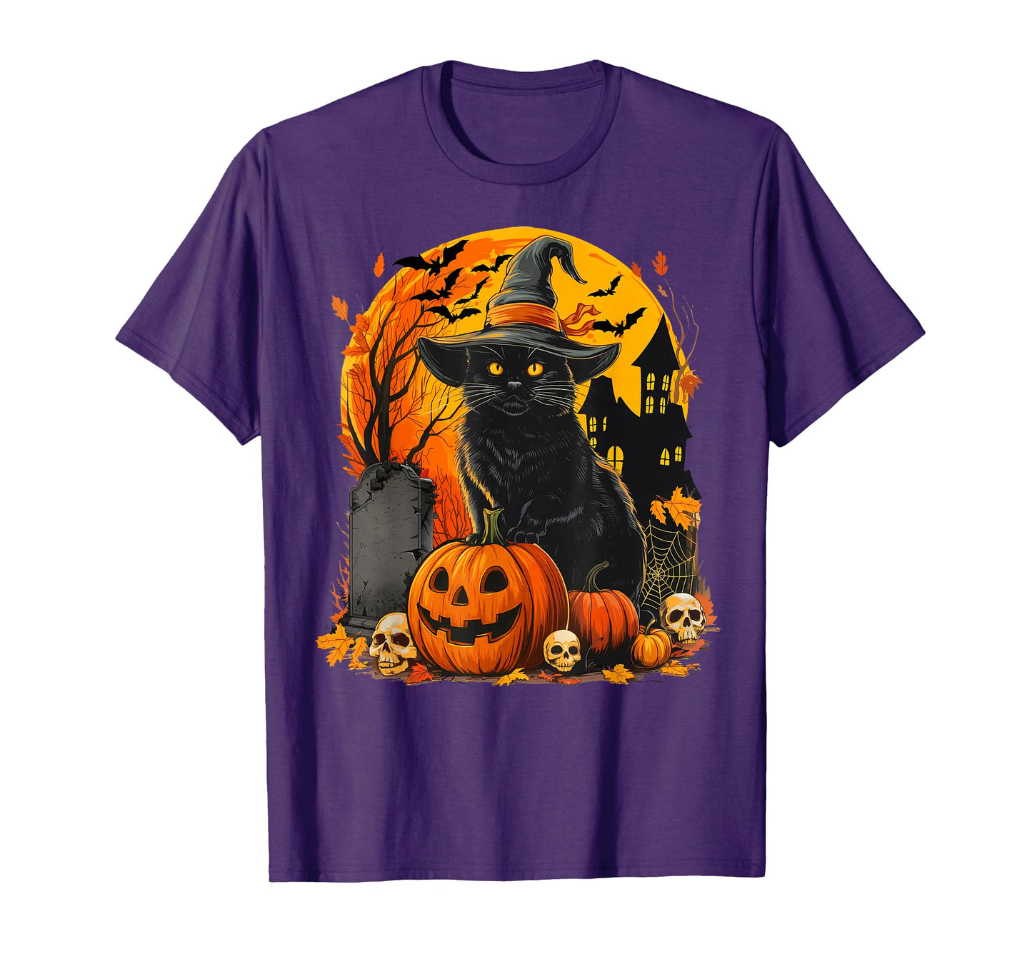 Funny Vintage Black Cat Pumpkin Halloween Men Women Kids T-Shirt