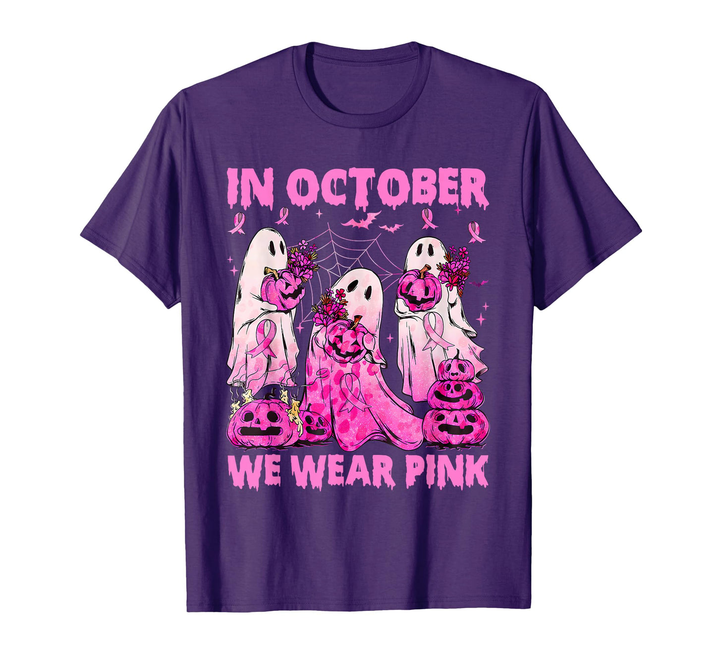 in October We Wear Pink Ribbon Ghost Breast Cancer Awareness T-Shirt