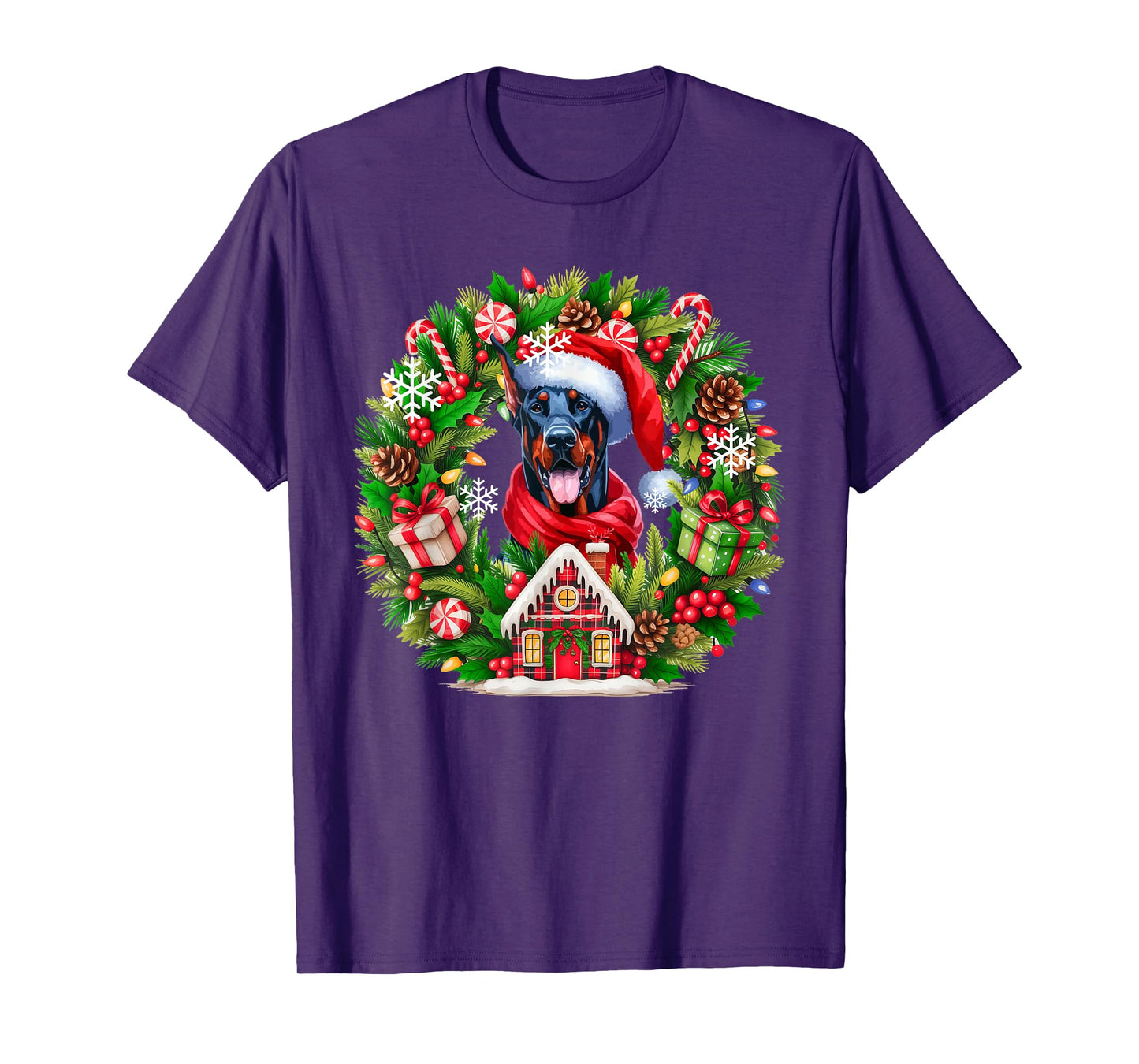 Santa Dobermann Christmas Floral Circle Matching Owner Kids T-Shirt