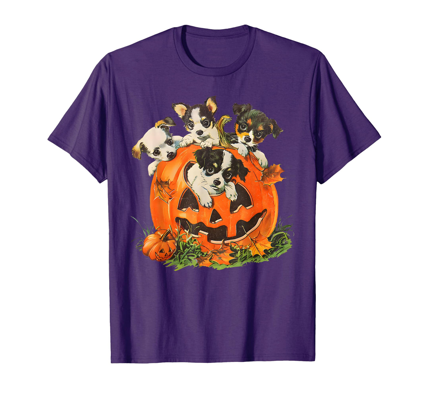 Vintage 90s Dog Retro Pumpkin Puppies Halloween Dog Lovers Men Women Kids T-Shirt