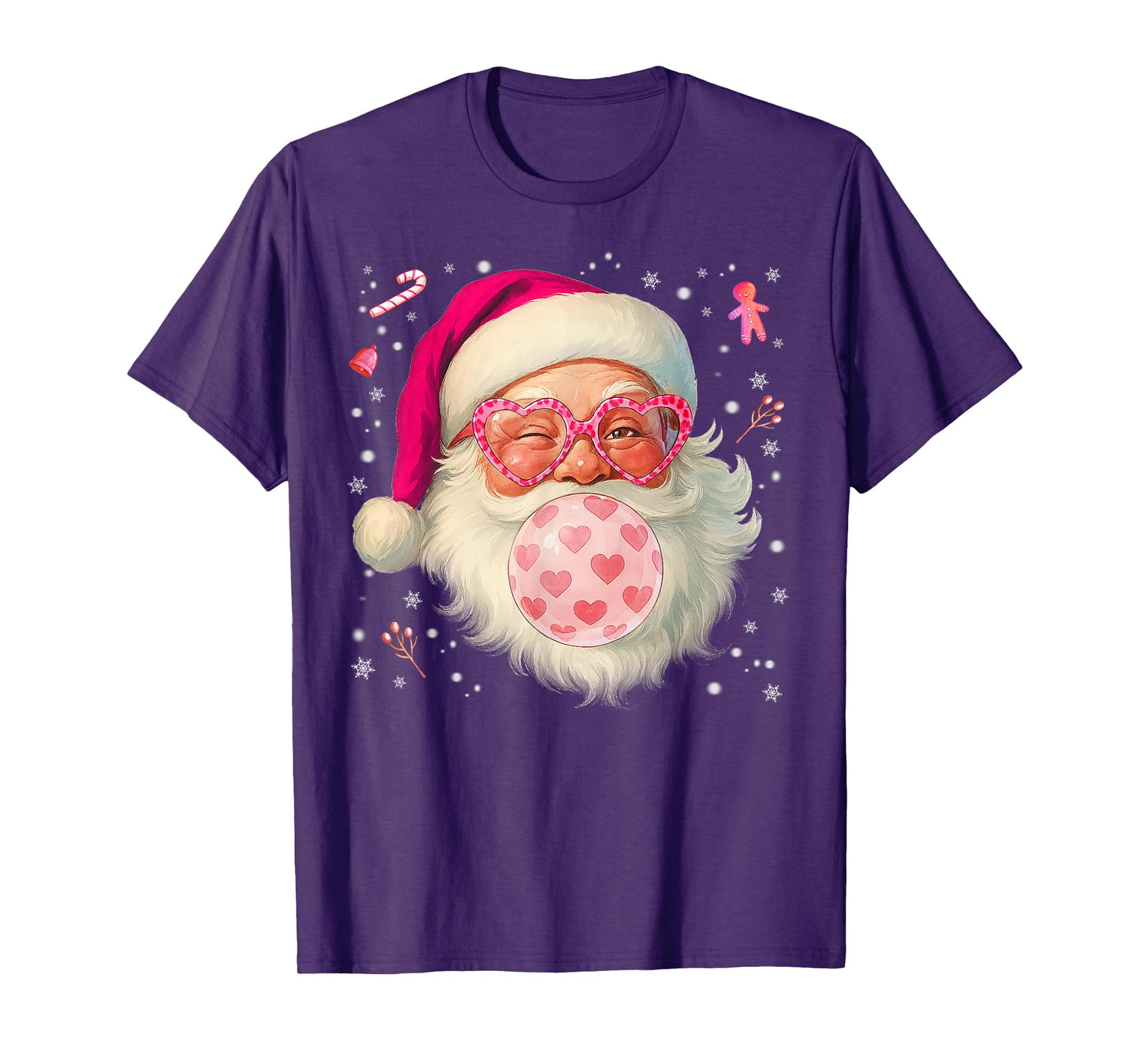 Cute Santa Bubble Gum Glasses Christmas Xmas Women Girl T-Shirt