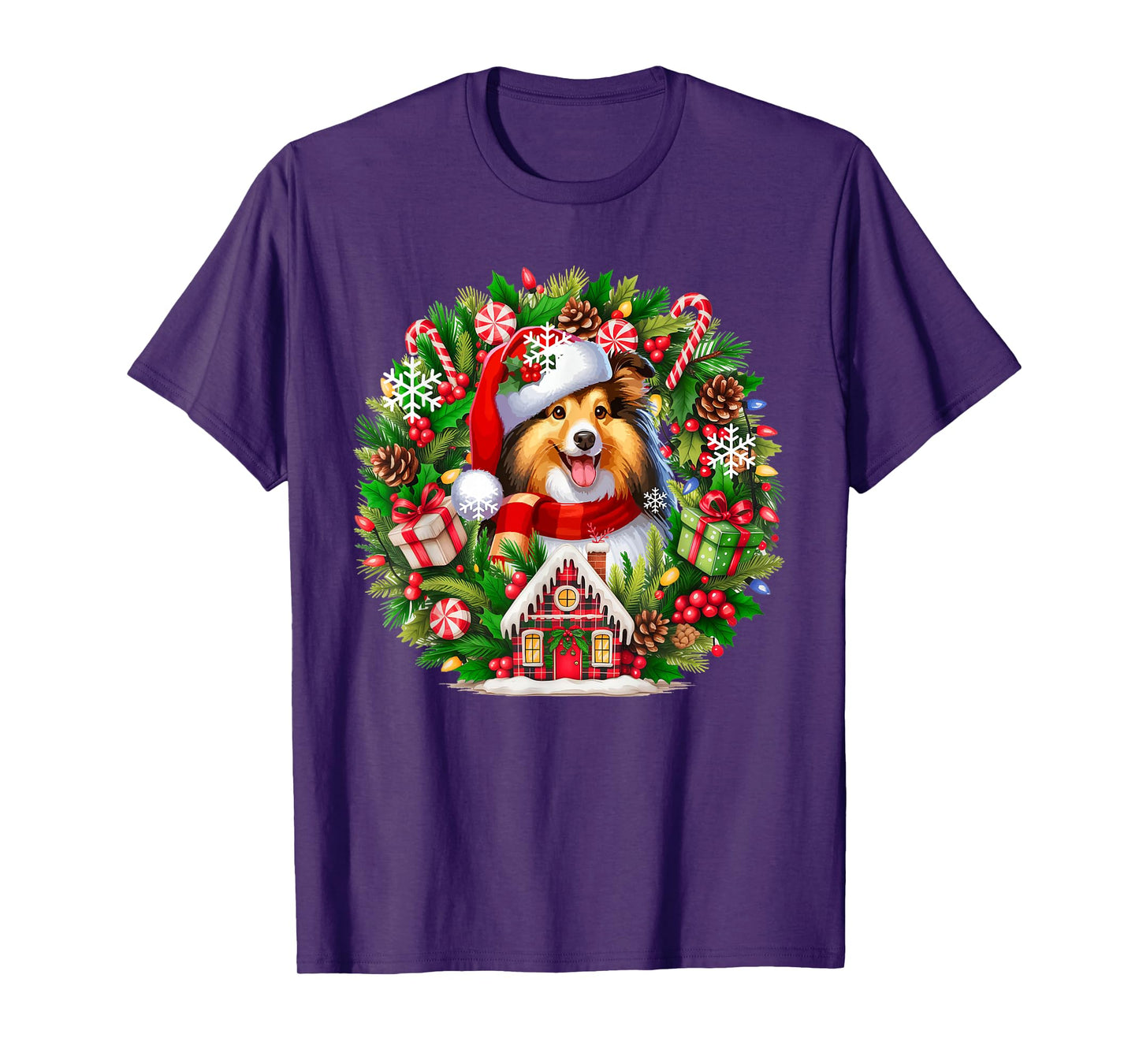 Santa Sheltie Christmas Floral Circle Matching Owner Kids T-Shirt
