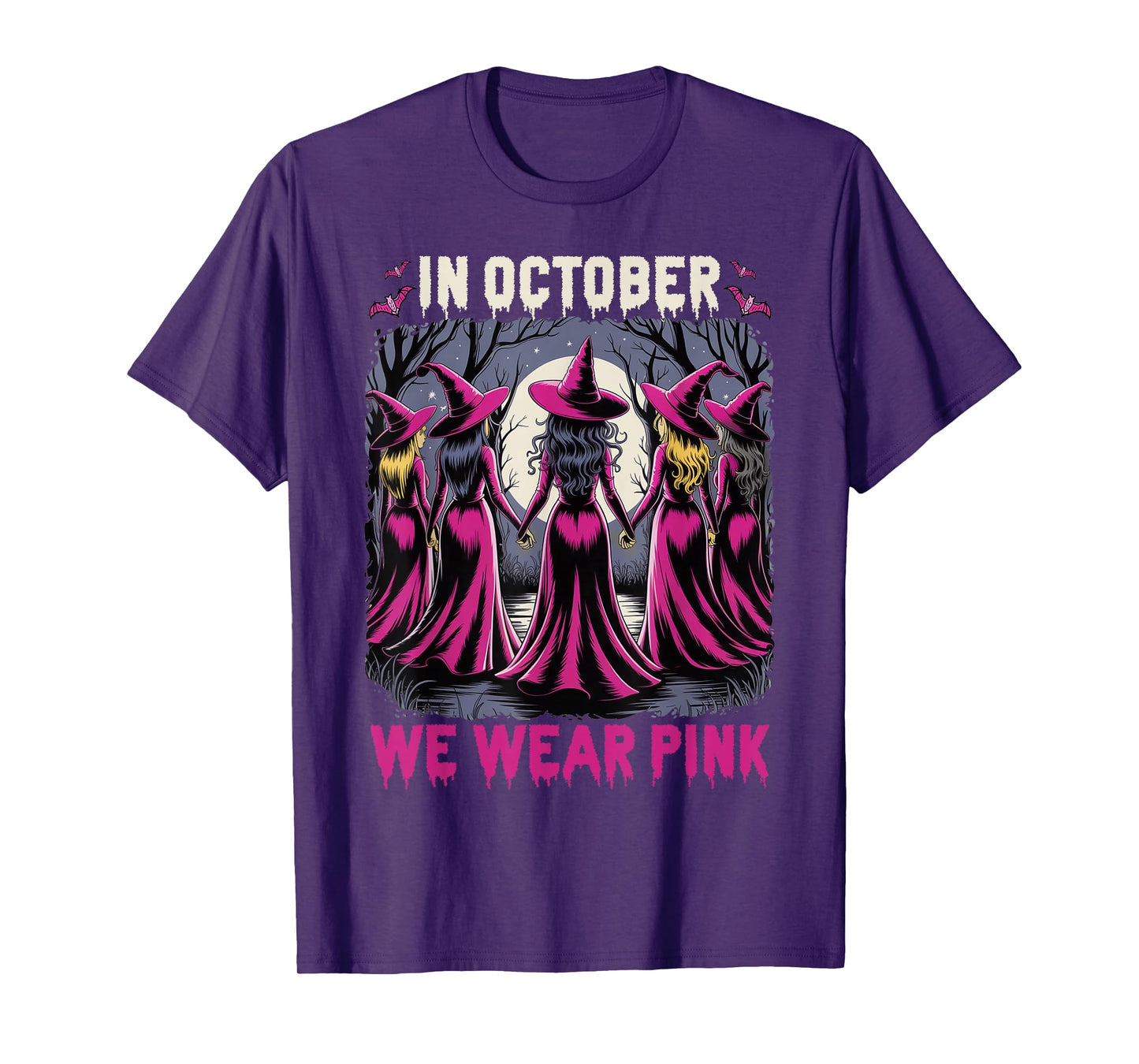 Retro in October We Wear Pink Witch Breast Cancer Awareness T-Shirt