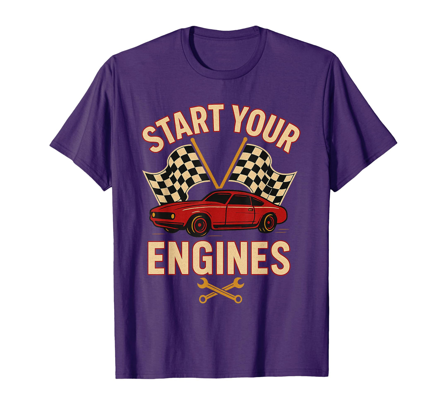 Start Your Engines Vintage Mechanics Flag Race Car T-Shirt