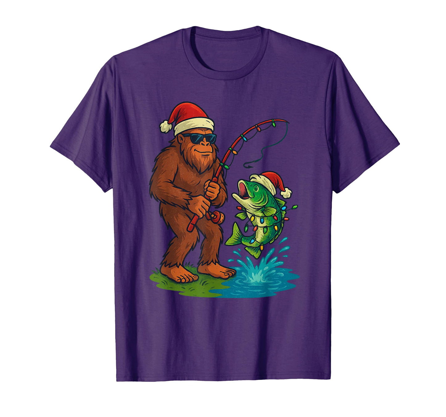 Sasquatch Fishing Christmas Vintage Fish Funny Xmas T-Shirt