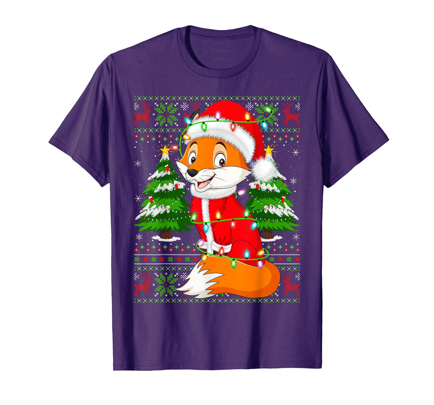 Fox Christmas Lights Santa Costume Ugly Xmas Sweaters T-Shirt