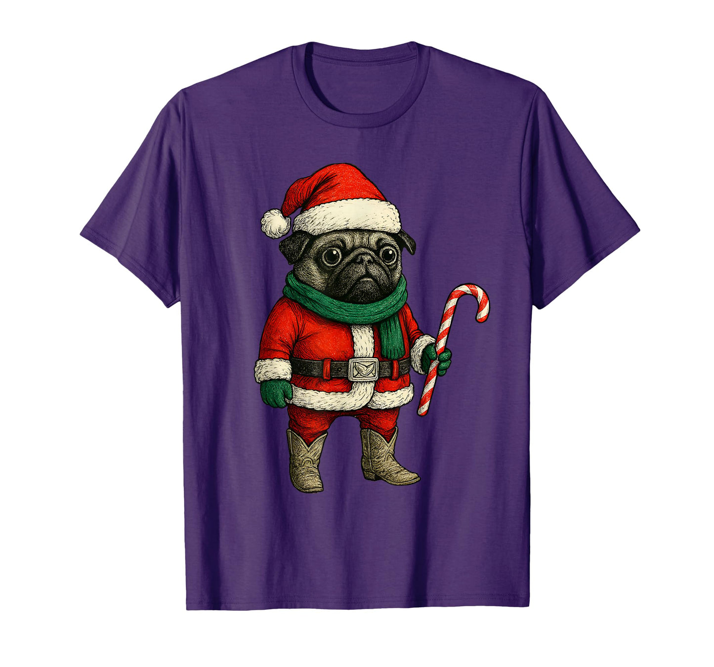 Christmas Pug Dog Funny Xmas Outfit Red Pug Candy Cane T-Shirt