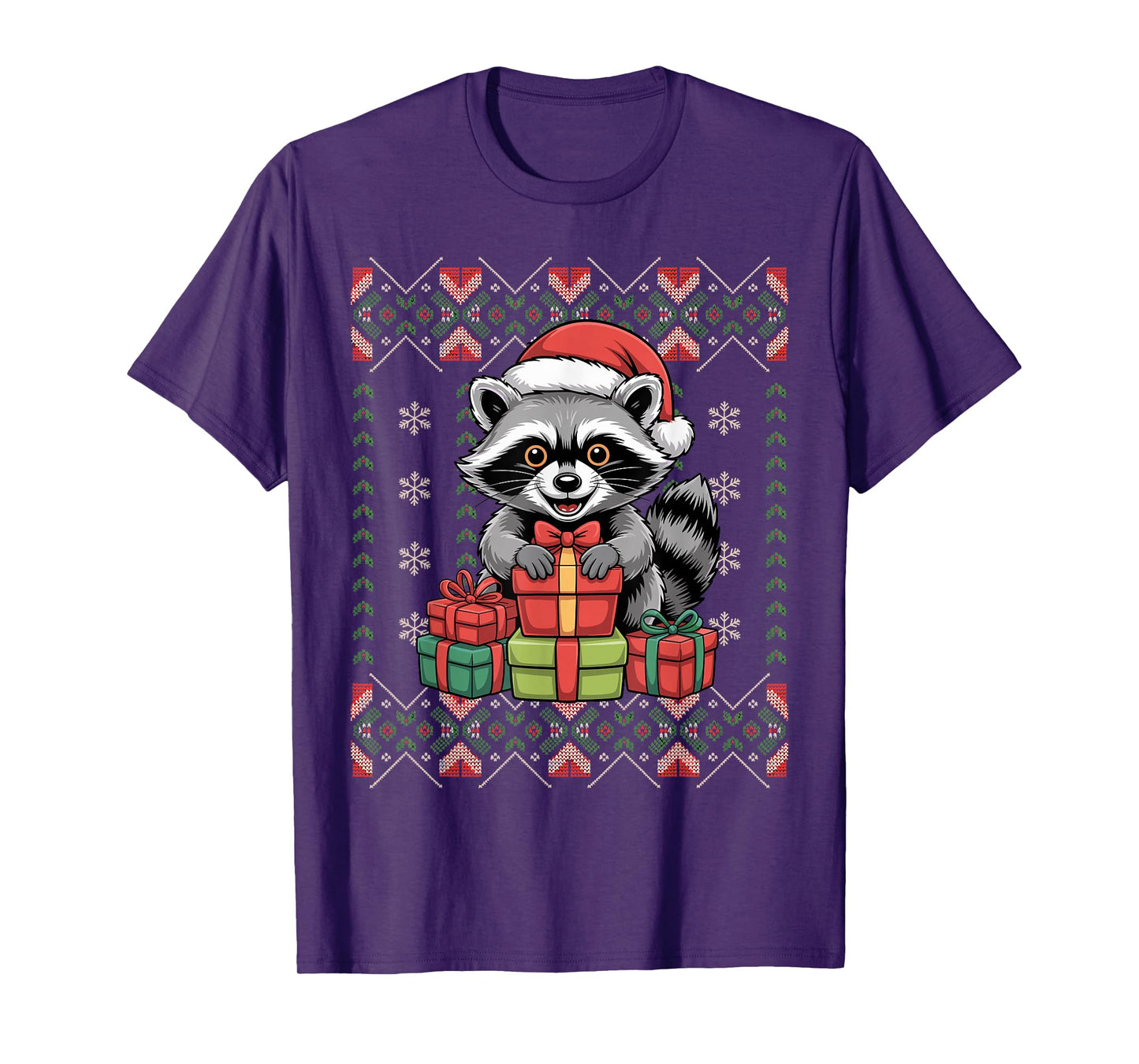 Santa Raccoon Christmas Ugly Sweater Funny Holiday Pajamas T-Shirt