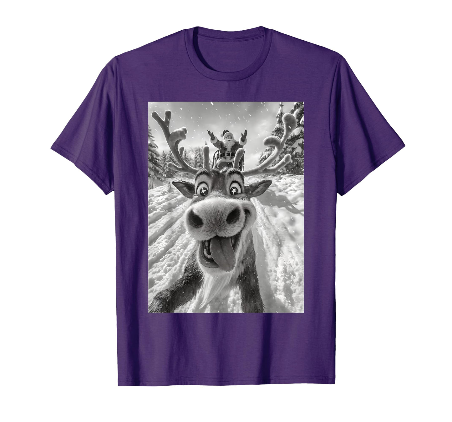 Funny Reindeer Selfie Santa Christmas Xmas Pajamas Holiday T-Shirt