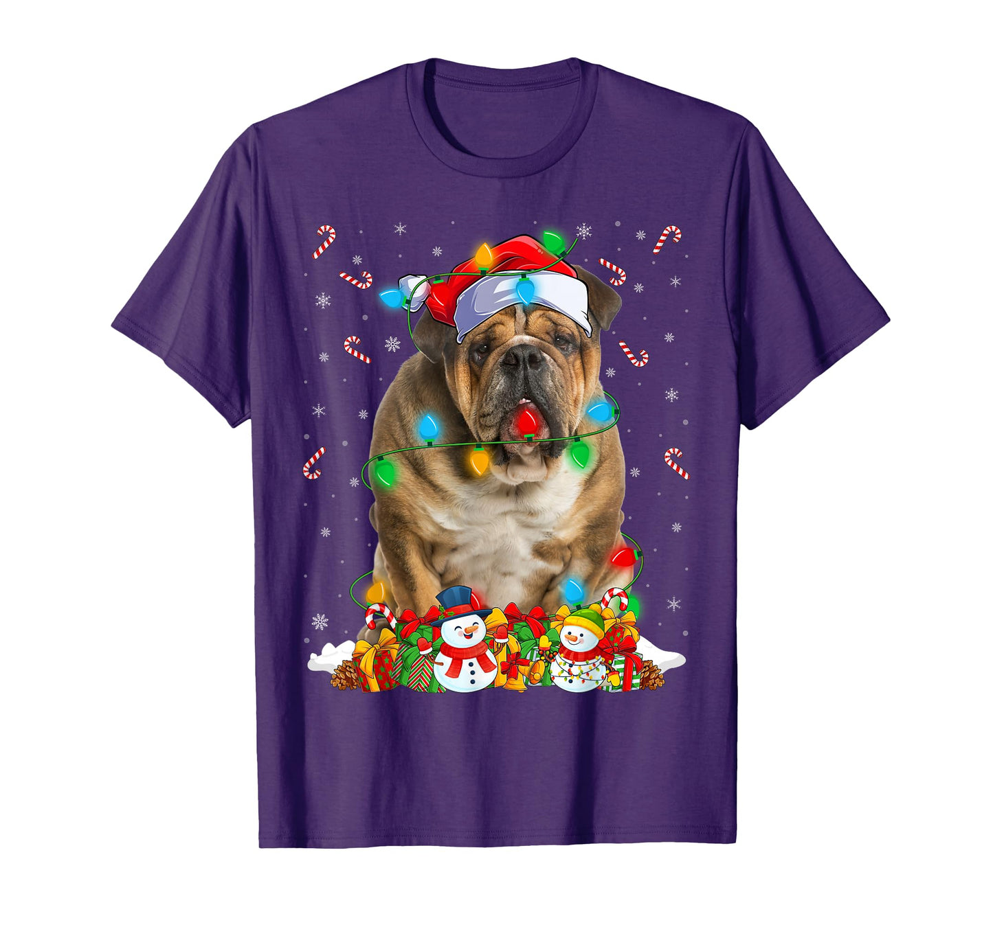 Bulldog Christmas Lights Funny Santa Hat Bulldog Xmas T-Shirt