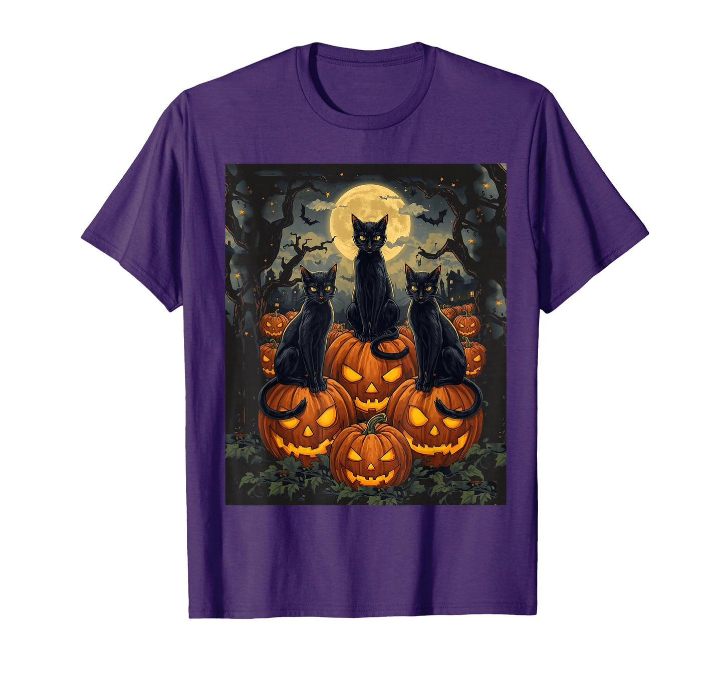 Black Cat Halloween Cat Lovers Starry Night Cat Van Gogh T-Shirt