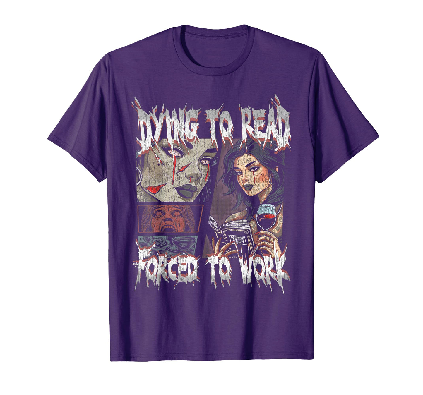 Vintage Retro Dying to Read Forced to Work Graphic Tee T-Shirt
