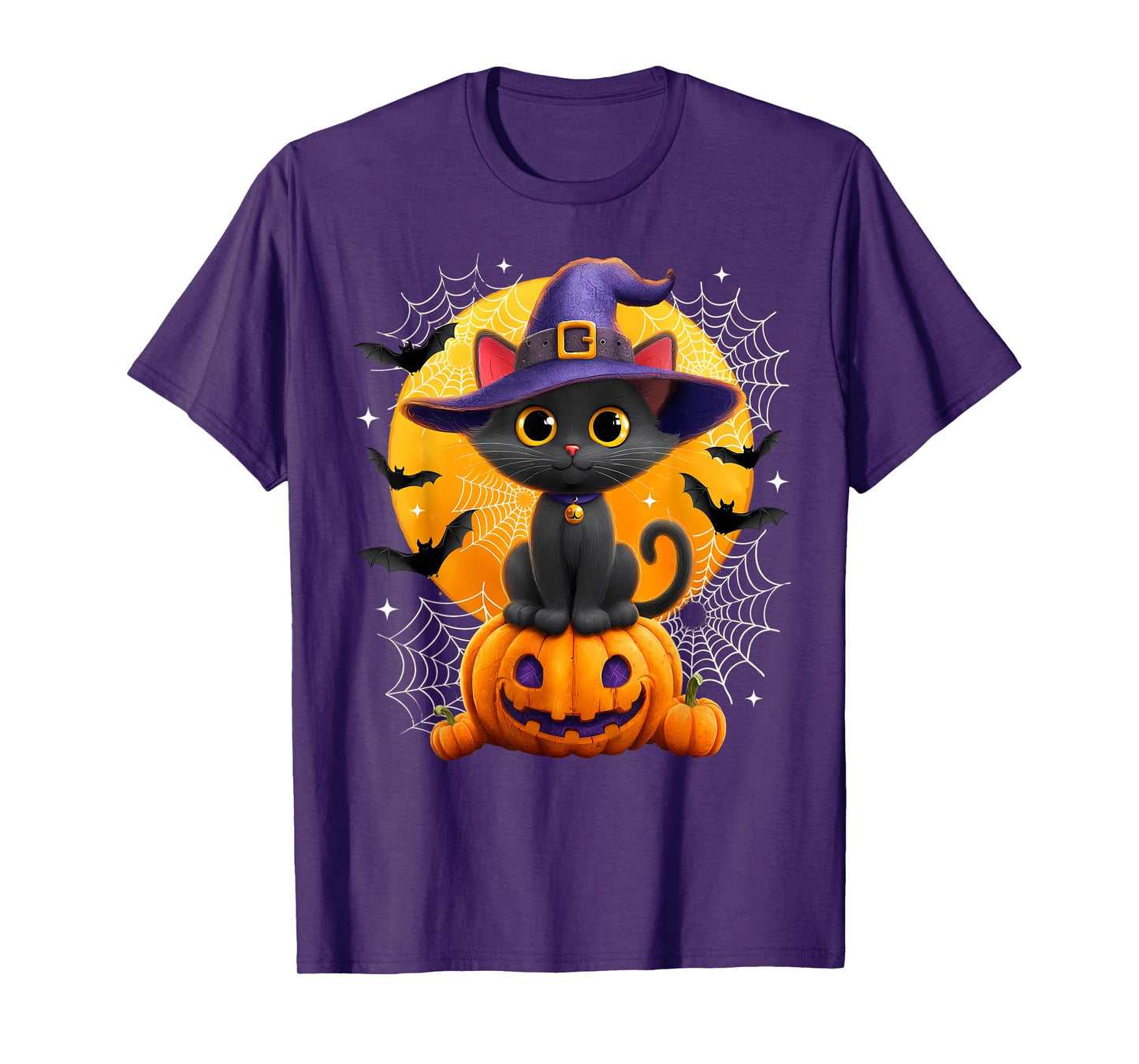 Moon Black Cat Witch Pumpkin Halloween Costumes Autumn Fall T-Shirt