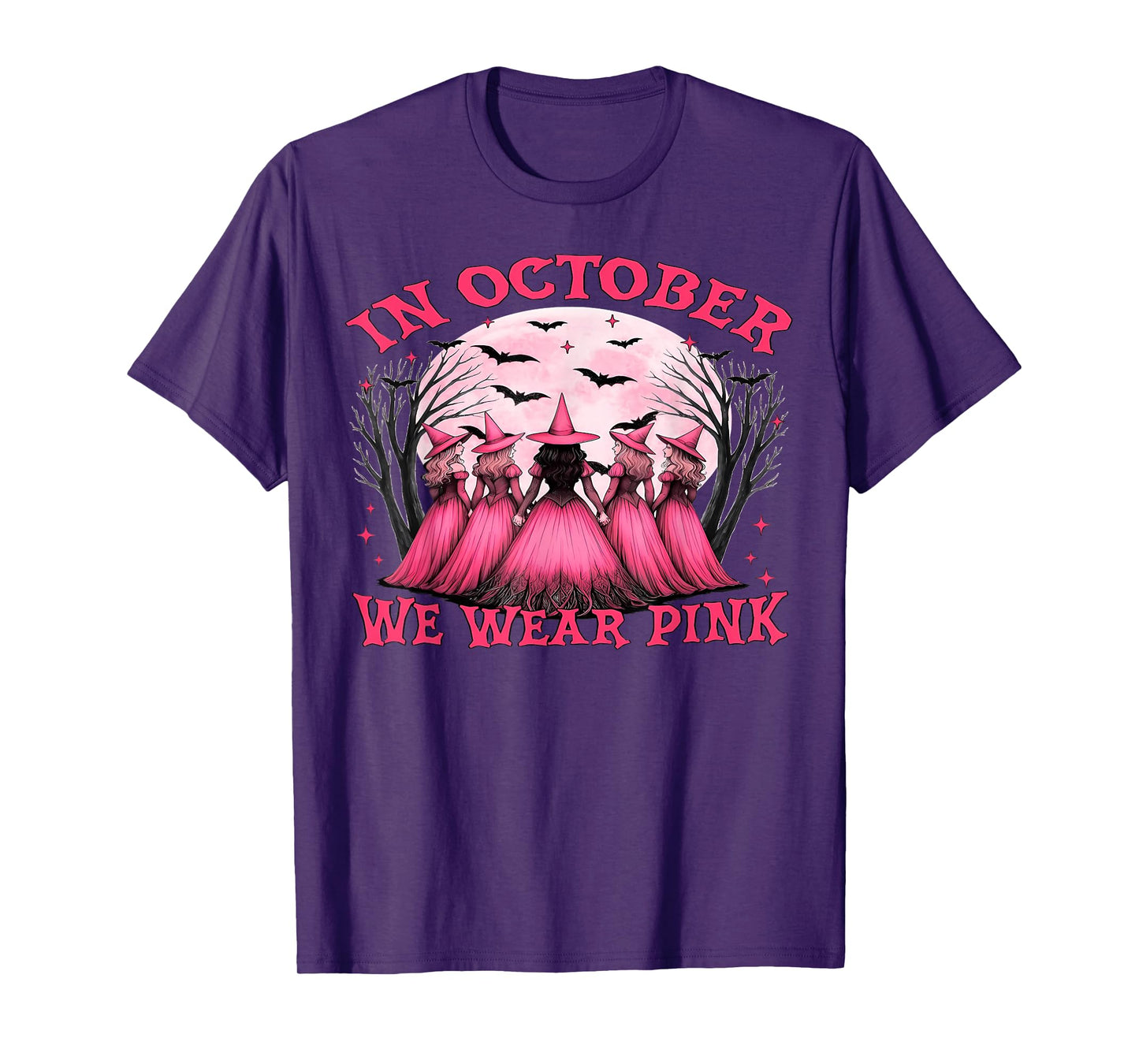 Retro in October We Wear Pink Witch Breast Cancer Awareness T-Shirt