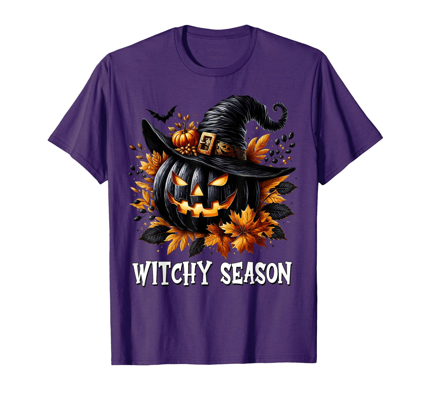 Witchy Jack O Lantern Pumpkin in Witch Hat for Halloween Mom T-Shirt