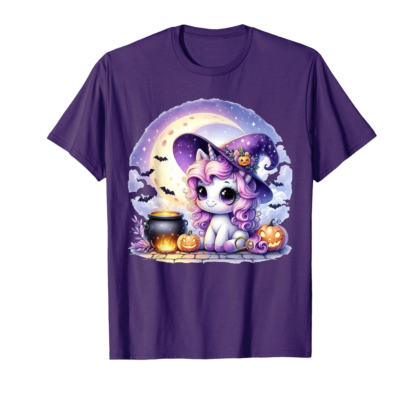 Cute Witch Unicorn Jack O’Lantern Halloween Girls Tees T-Shirt