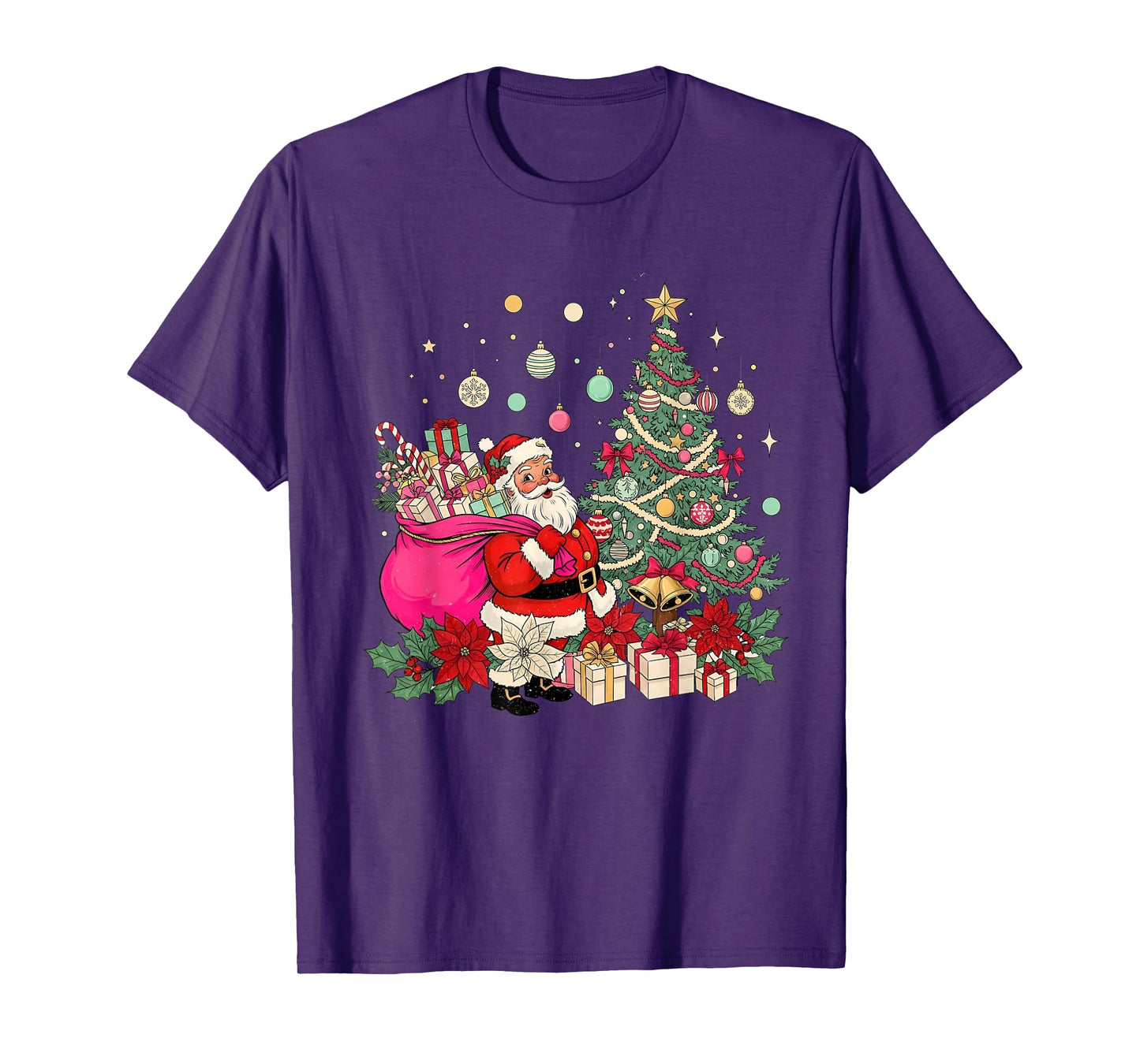Coquette Bow Santa Christmas Tree Xmas Holiday T-Shirt