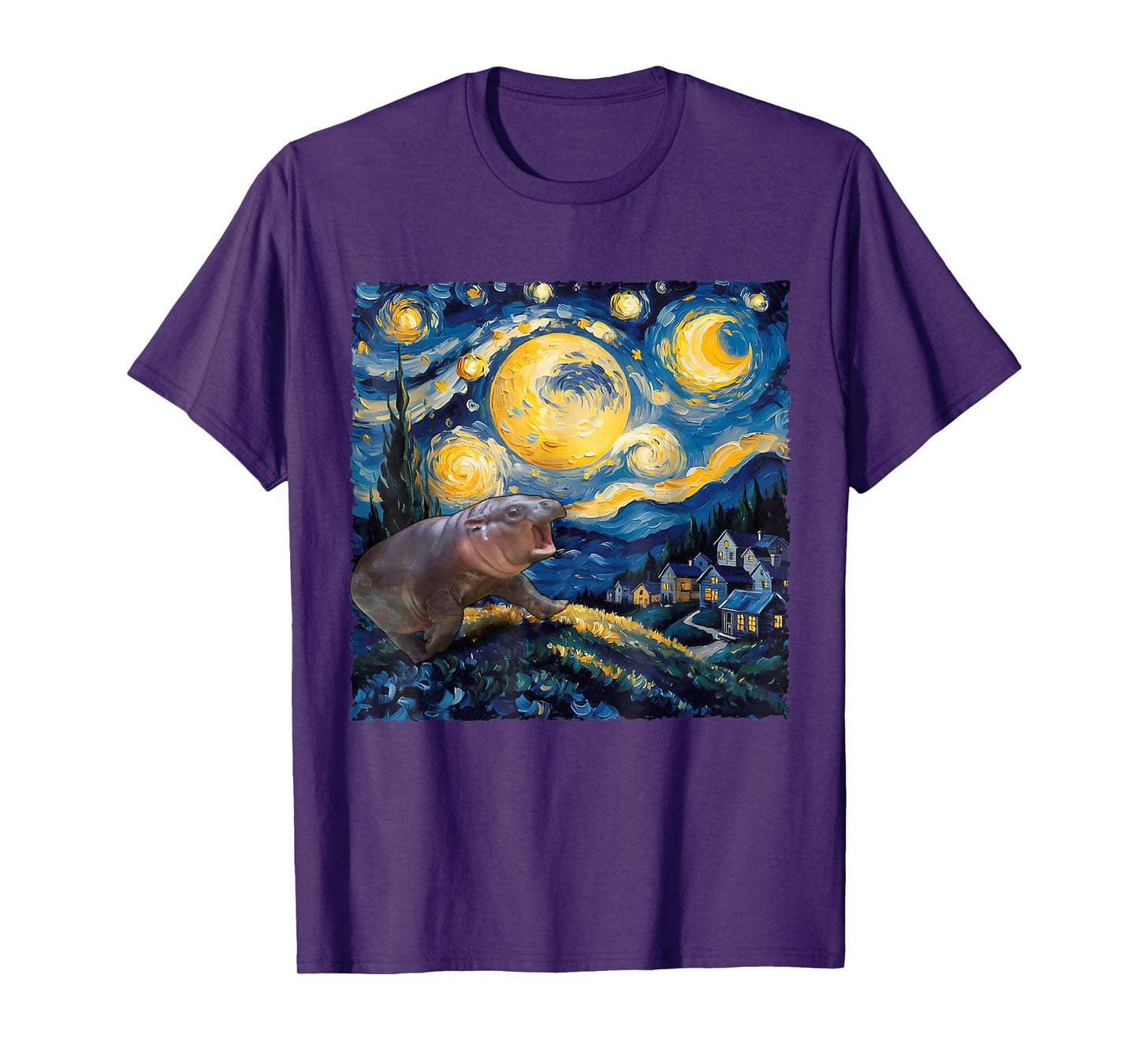 Moo-Deng Starry Night Van Gogh Funny Moo-Deng Meme T-Shirt