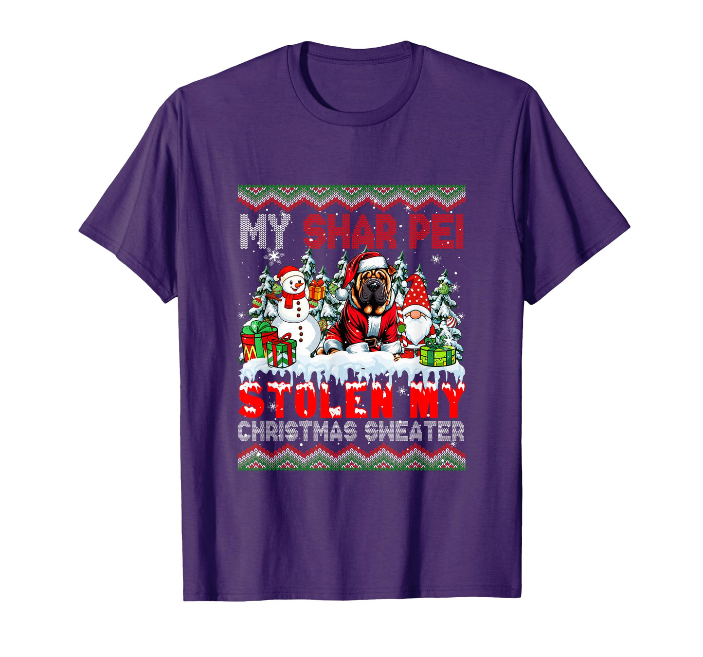 My Shar Pei Stolen My Christmas Sweater Santa Dog Gnome T-Shirt