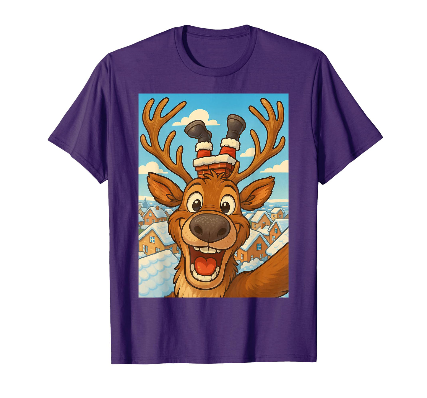 Funny Reindeer Selfie Santa Boys Girls Christmas T-Shirt
