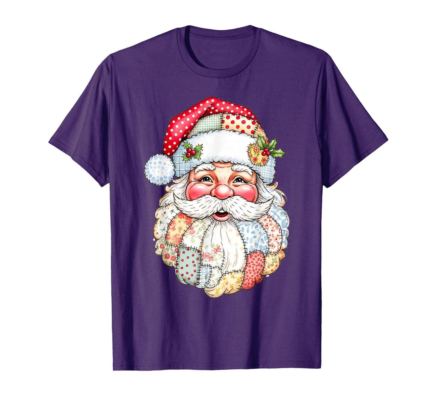 Patchwork Santa Claus Face Christmas Xmas T-Shirt