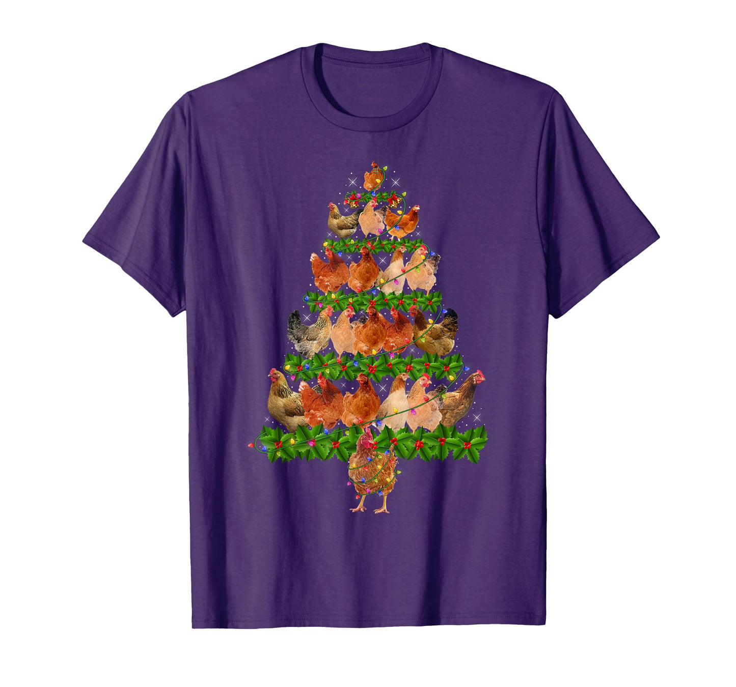 Chicken Christmas Lights Funny Farm Animal Chicken Xmas Tree T-Shirt