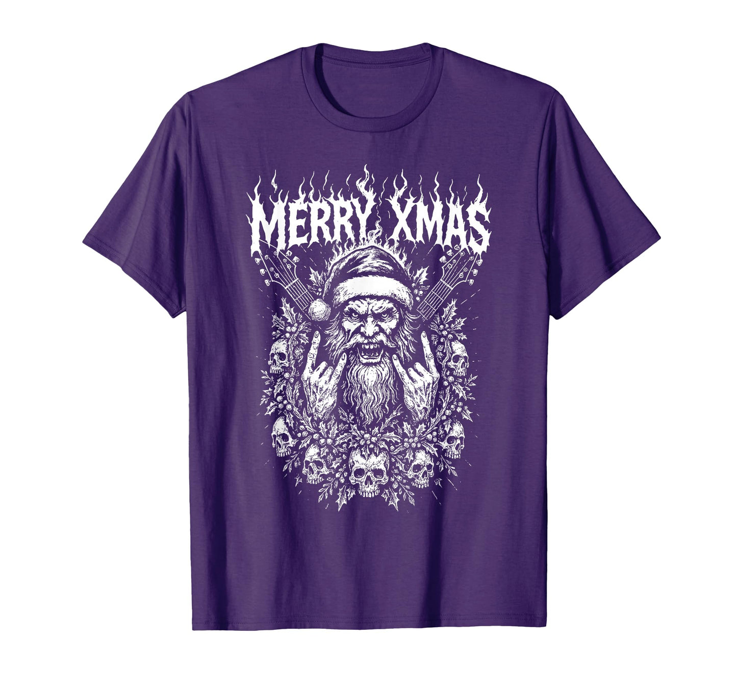 Merry Christmas Rock & Roll Santa Metal Music Rebel T-Shirt