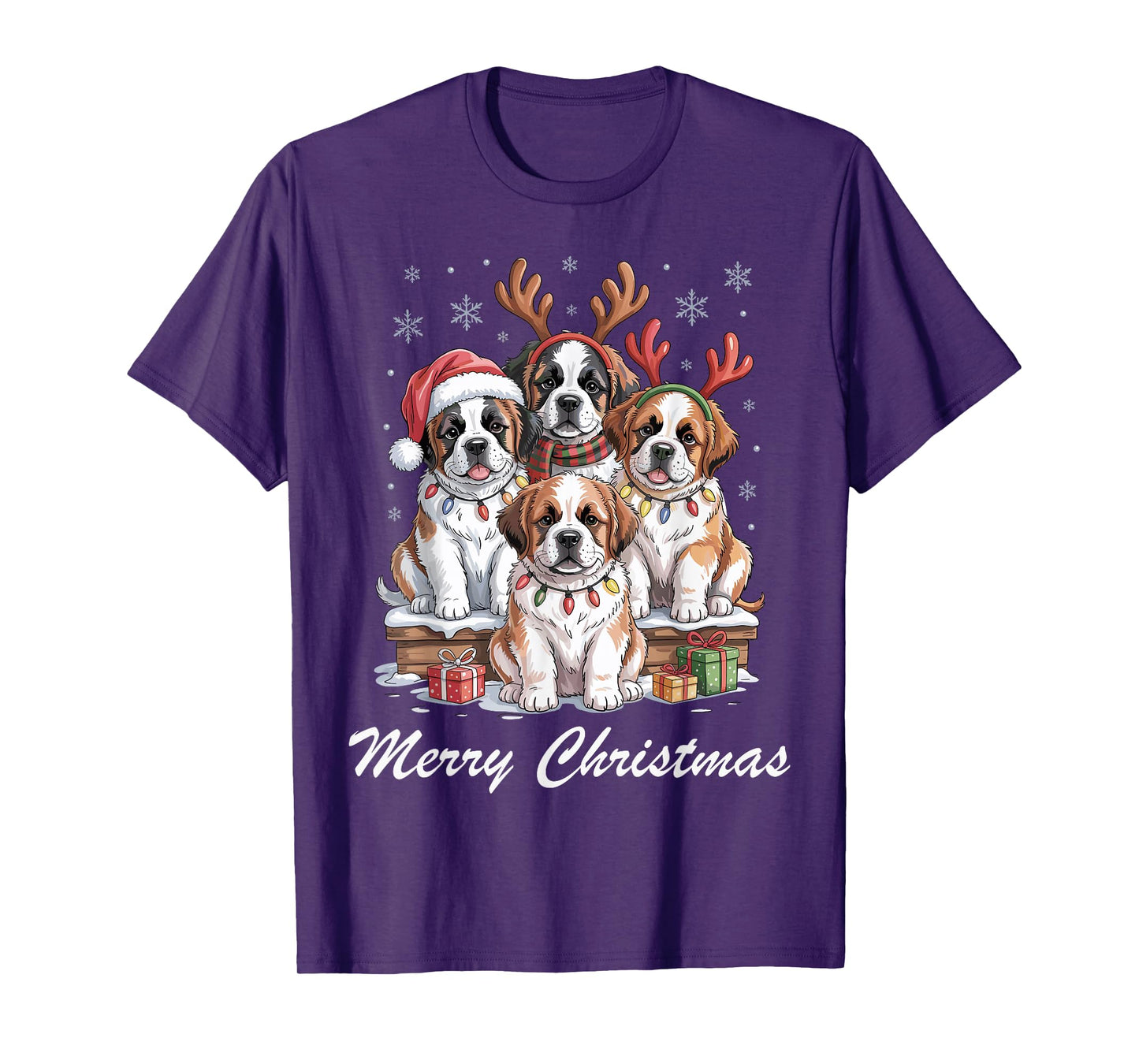 Saint Bernard Merry Christmas Funny Dog Lovers Holiday T-Shirt