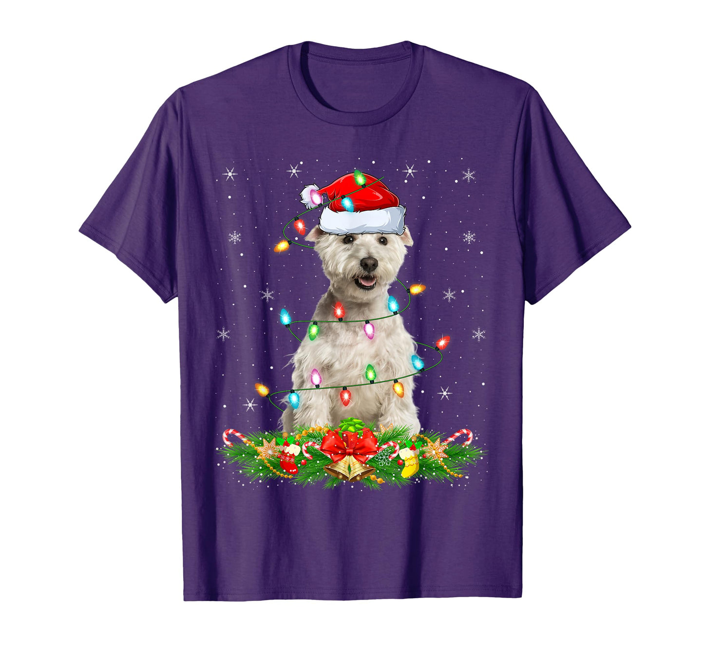 Wheaten Terrier Dog Christmas Lights Funny Santa Hat Xmas T-Shirt