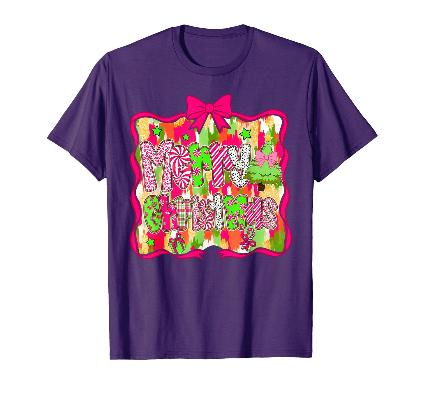 Coquette Bow Merry Christmas Xmas Tree Holiday Pajamas Funny T-Shirt