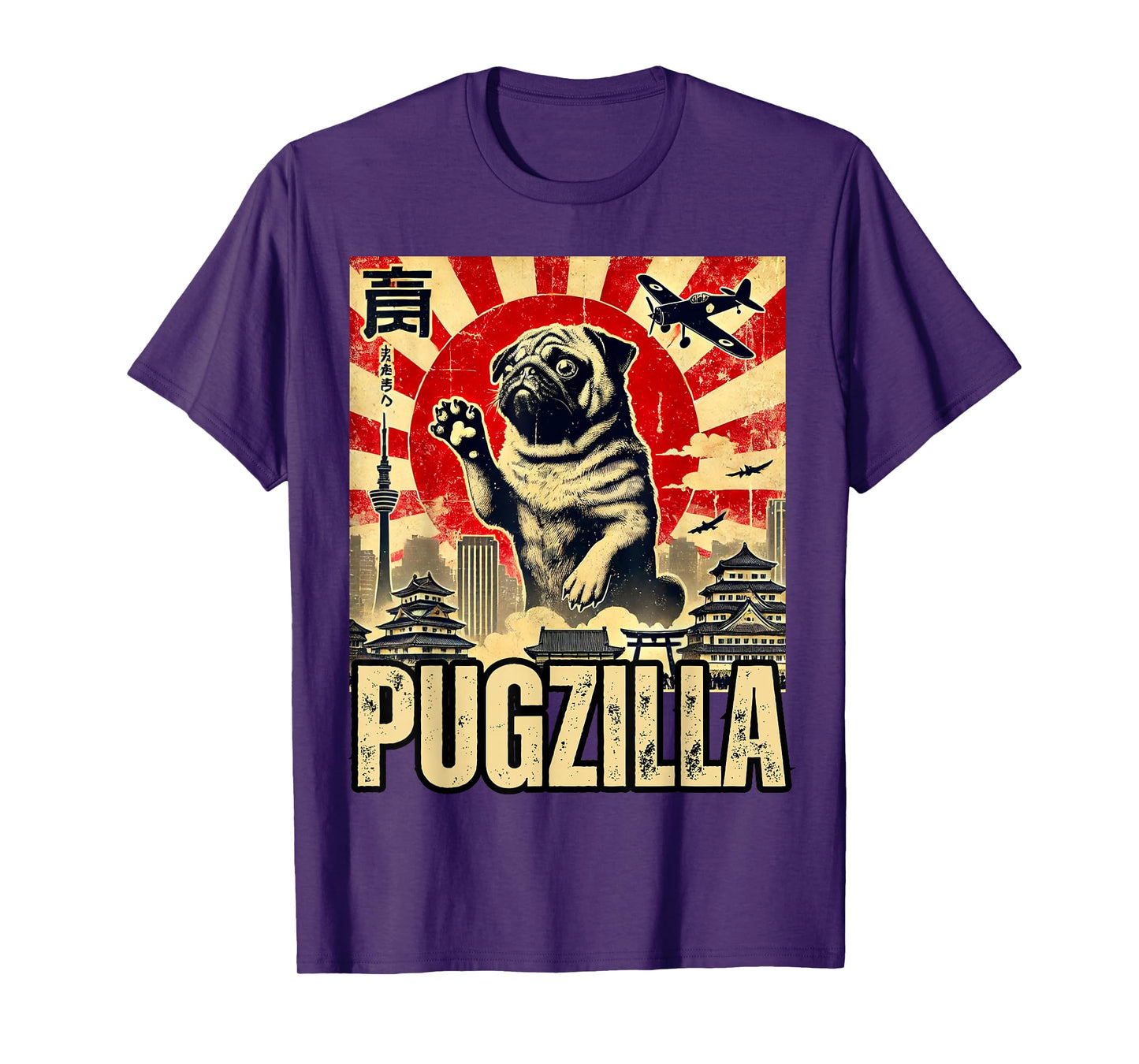 Funny Pugzilla Pug Japanese Art Funny Pug For Men Women T-Shirt