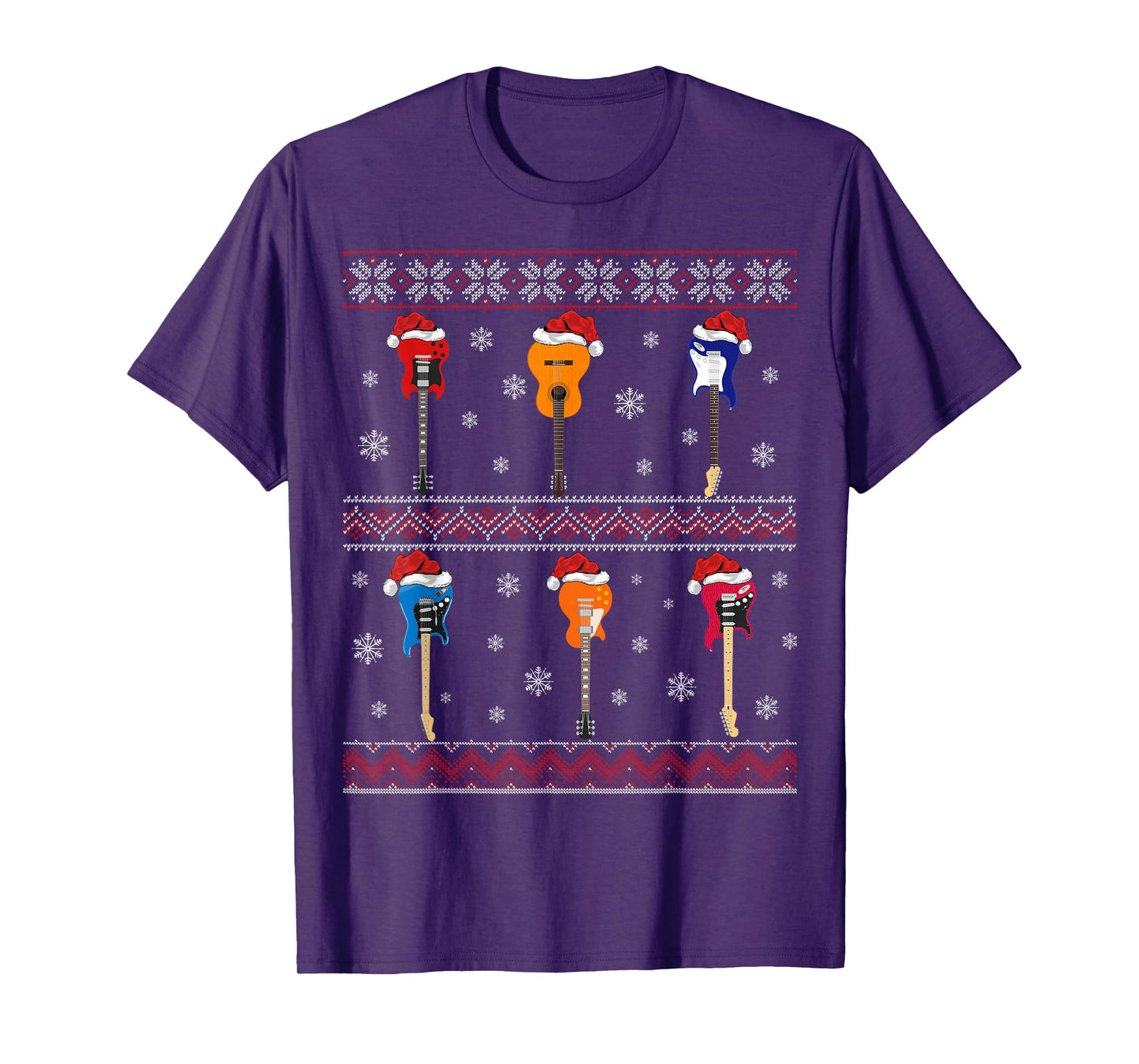 Guitarist Ugly Xmas Sweater Style Musical Guitar Christmas T-Shirt