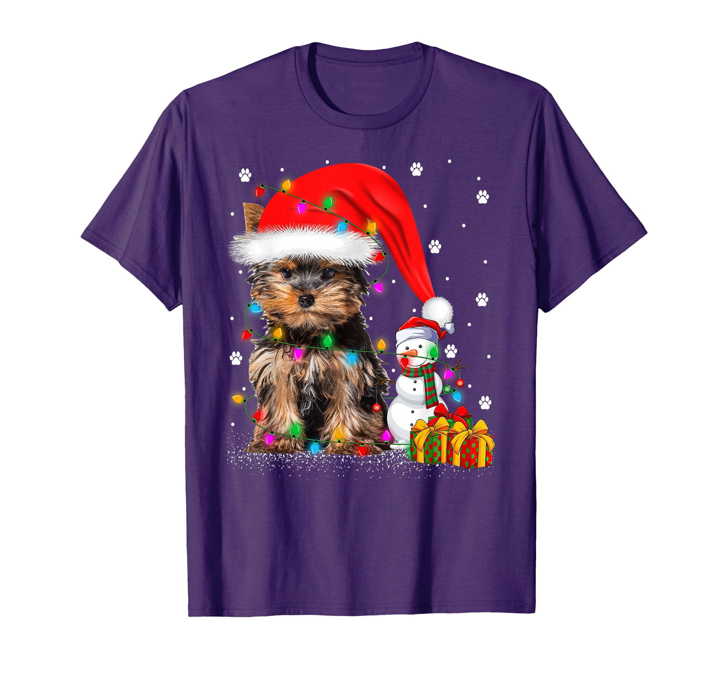 Yorkshire Terrier Dog Christmas Lights Santa Snowman Xmas T-Shirt
