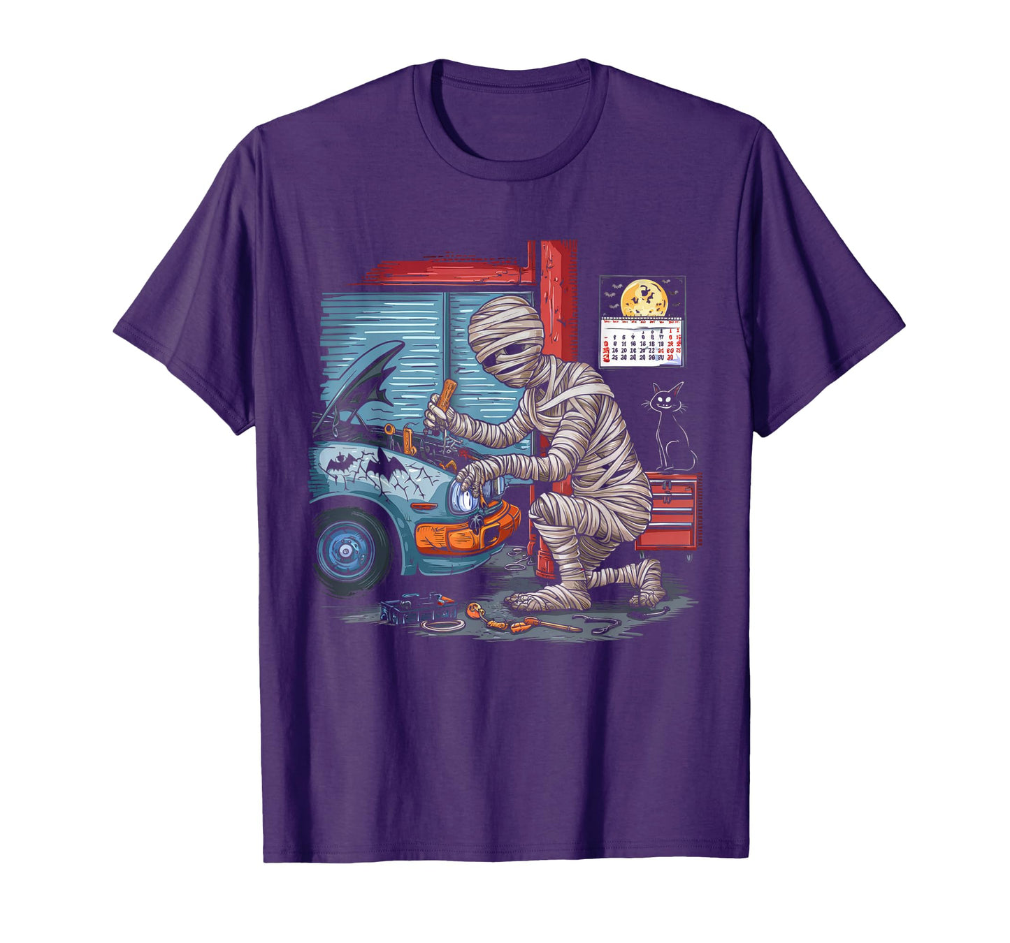 Car Lover Halloween Shirt Creepy Mechanic Mummy Scary Garage T-Shirt