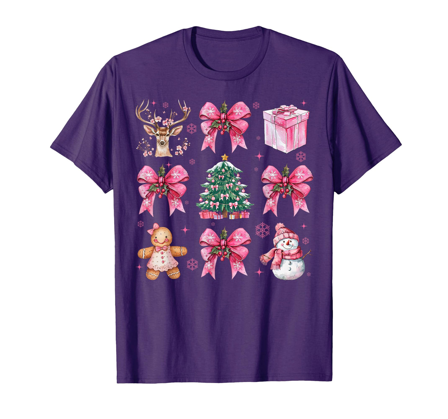 Coquette Pink Christmas Tree Santa Gingerbread Xmas Holiday T-Shirt