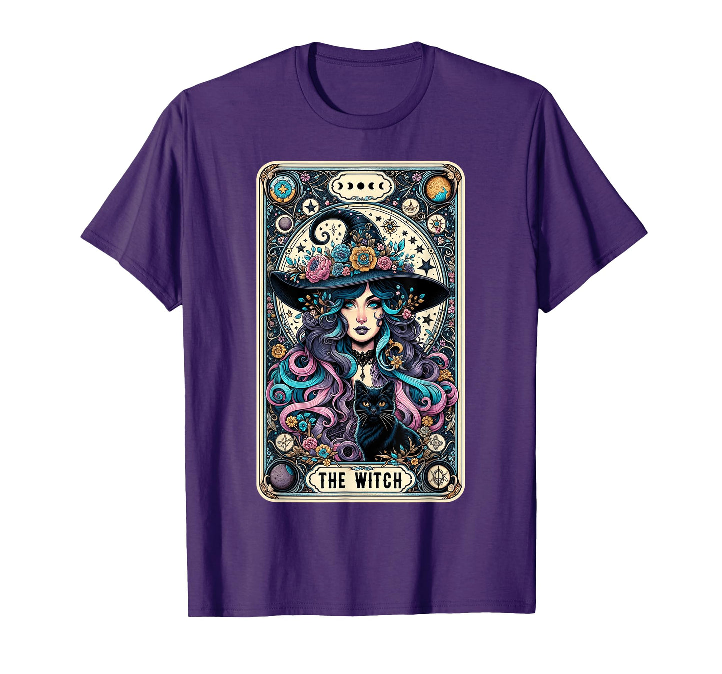 The Witch Cat Tarot Card Witch Vintage Gothic Halloween T-Shirt for Men Women Kids