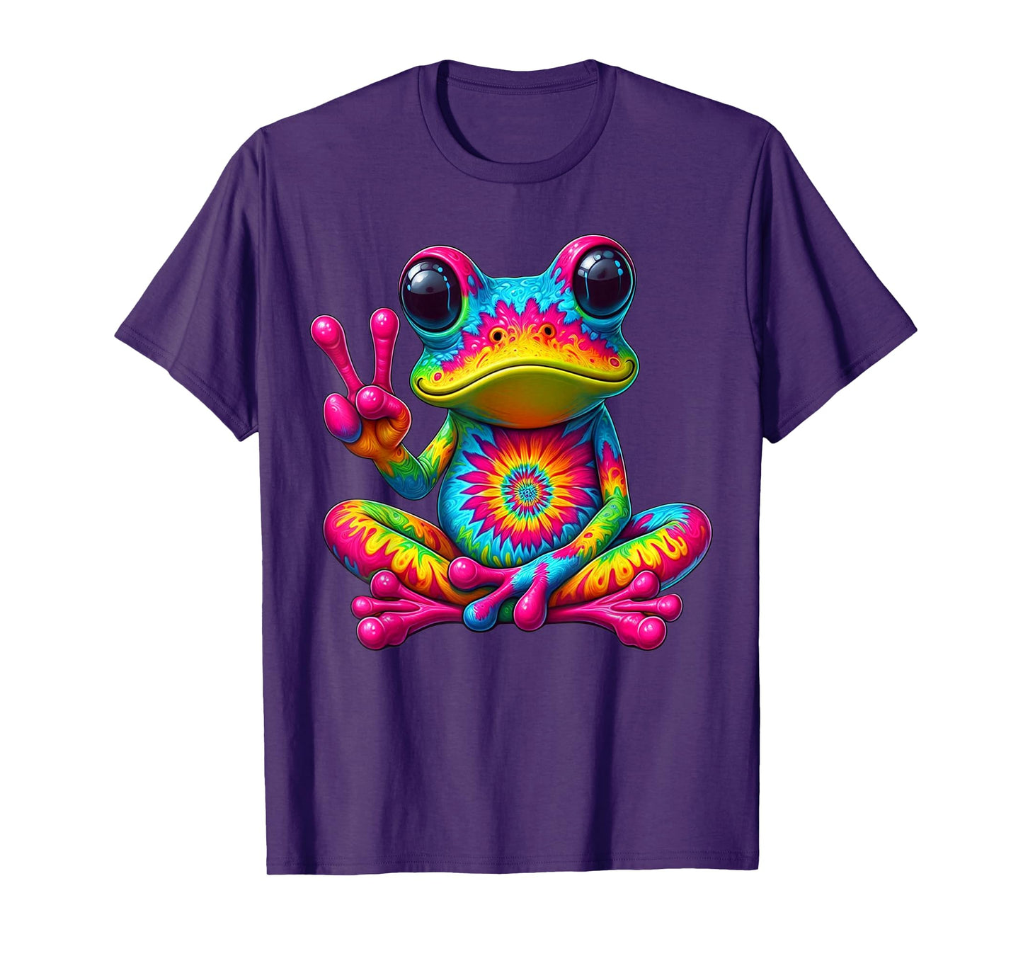 Cute Frog Tie-Dye Frog Peace Sign Hippie T-Shirt