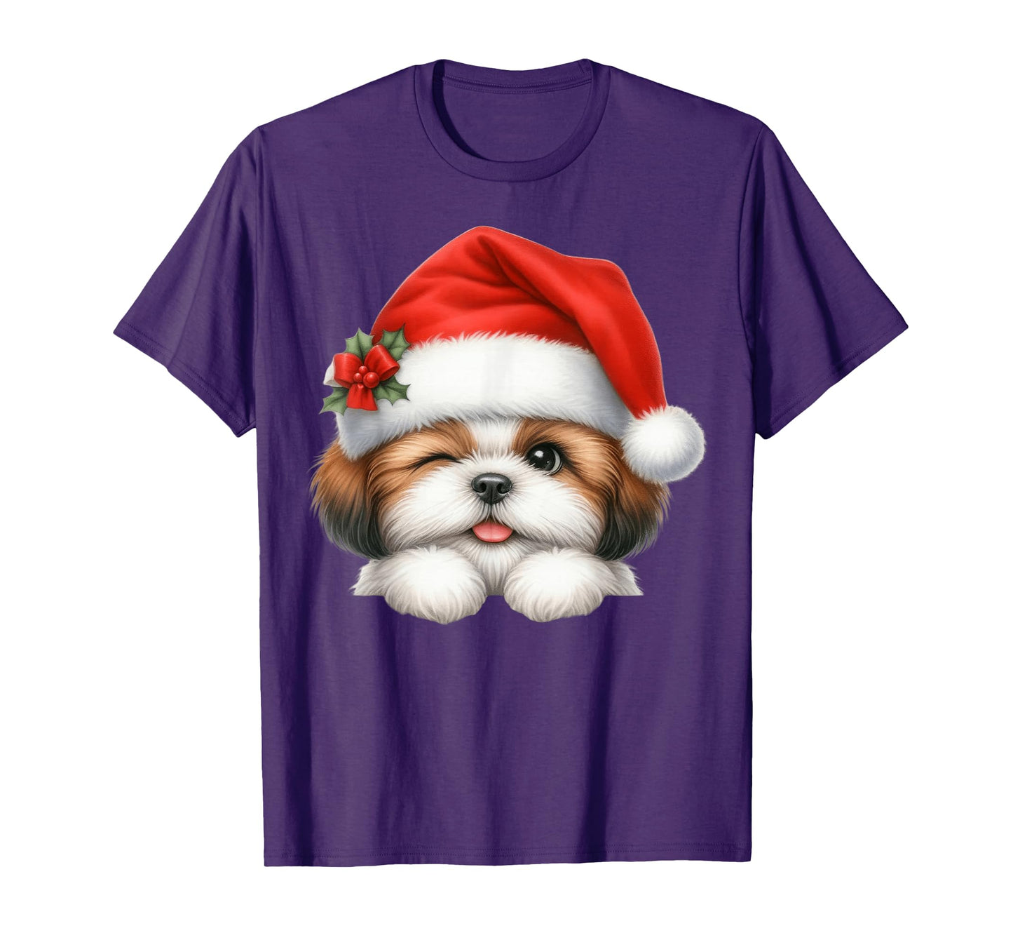 Shih Tzu Dog Christmas Santa Hat Dog Mom Dad T-Shirt
