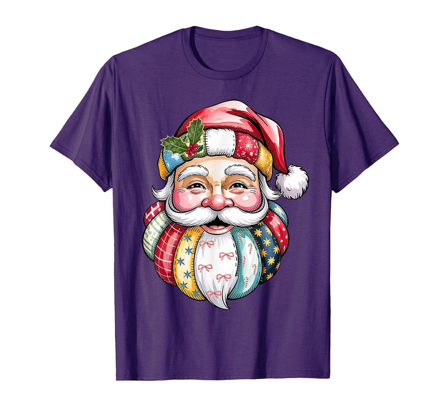 Funny Patchwork Santa Claus Face Christmas Humor Holiday T-Shirt