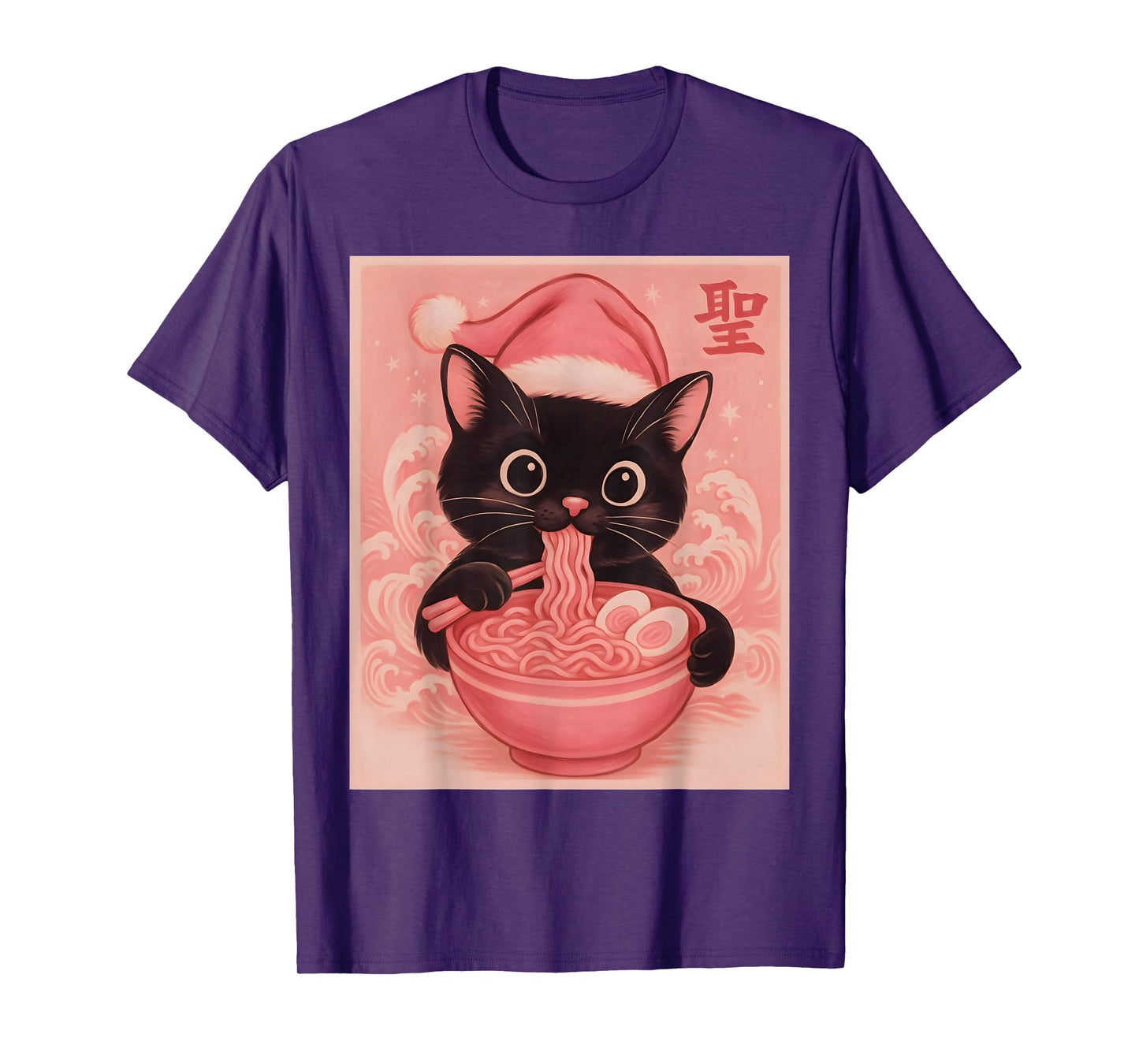 Christmas Cat Pink Santa Kawaii Anime Christmas Ramen Cat T-Shirt