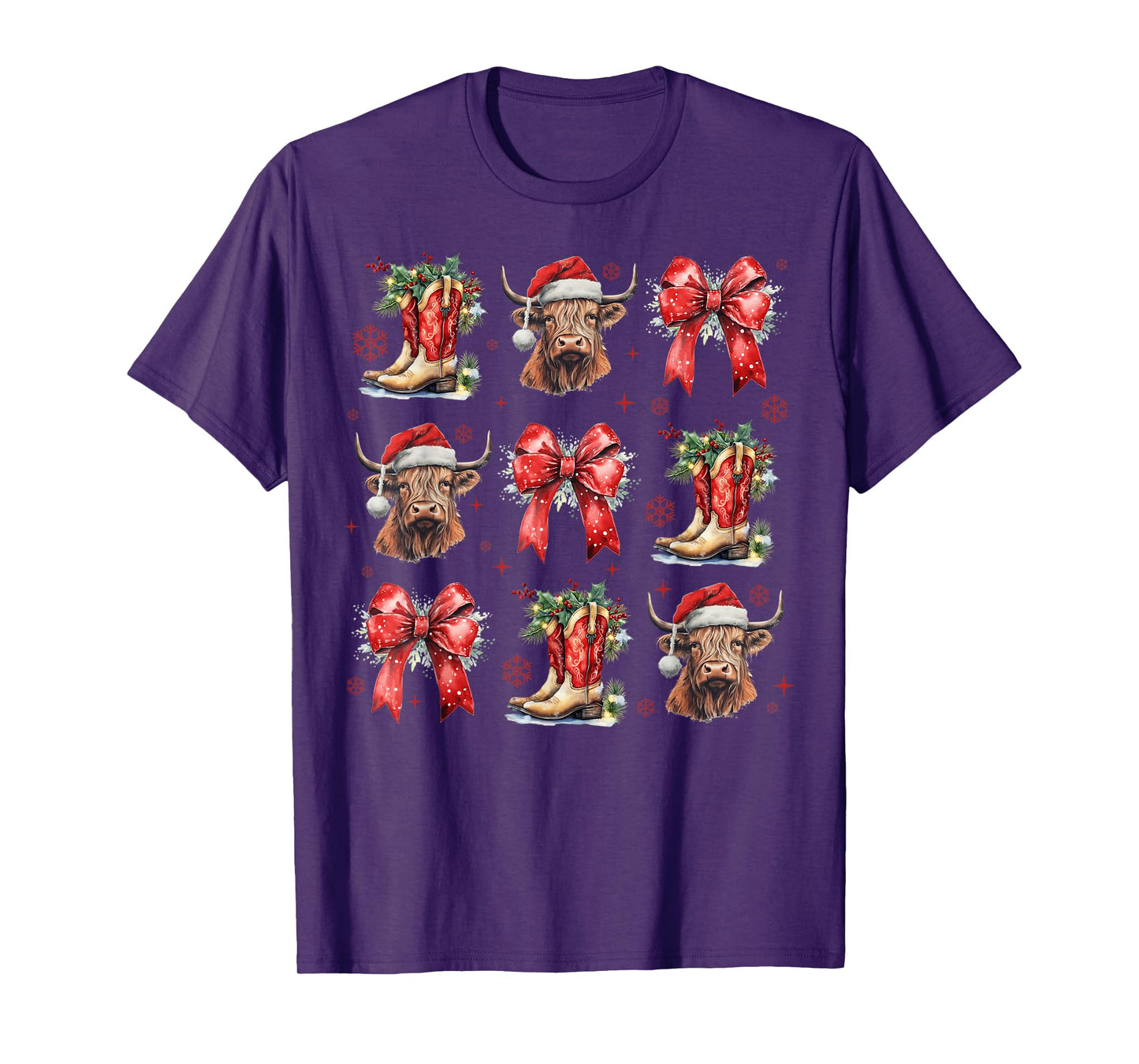 Howdy Christmas Coquette Bow Highland Cow Santa Western Xmas T-Shirt