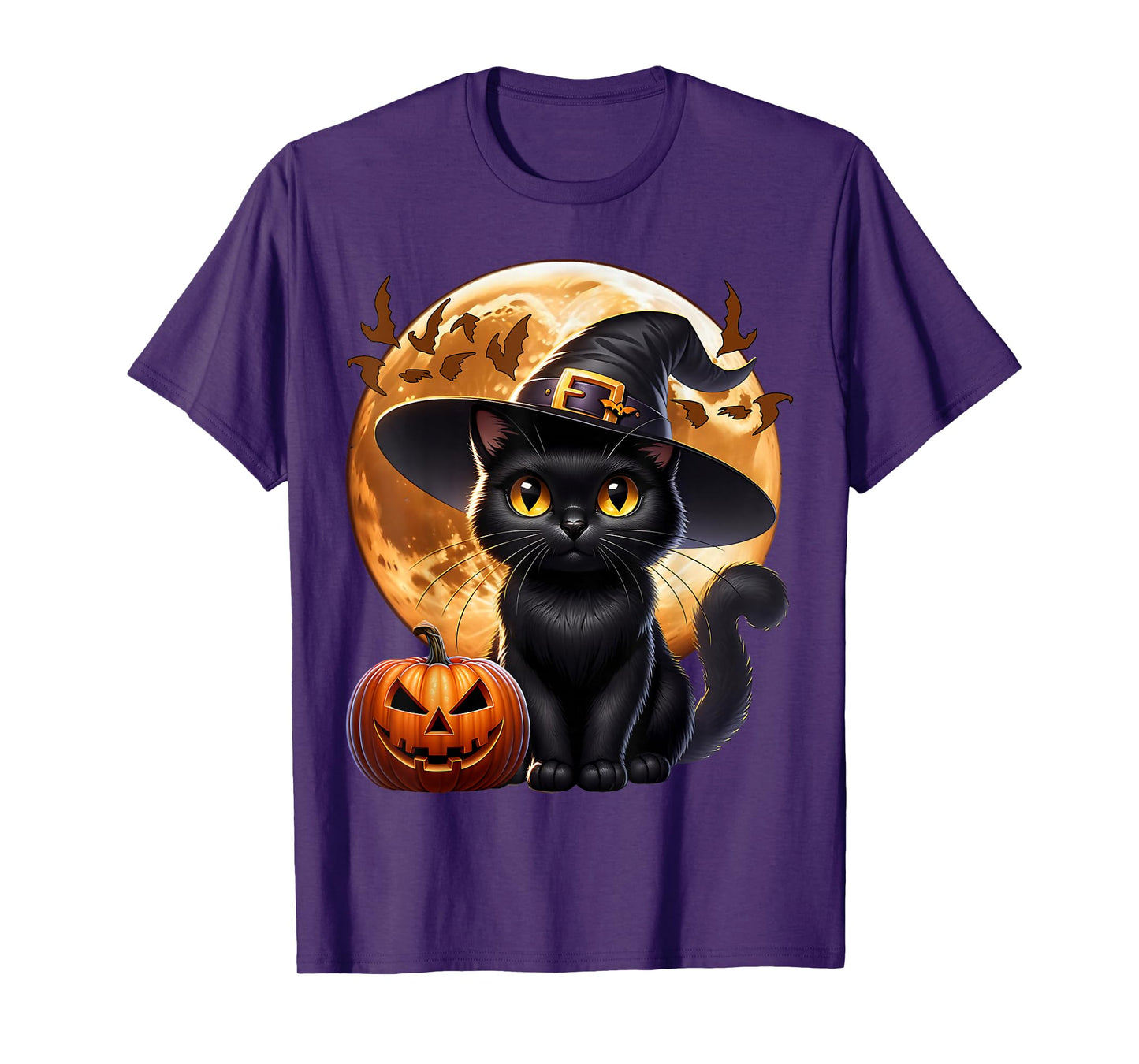 Black Cat Halloween Cat Witch Pumpkin Monn Cat T-Shirt