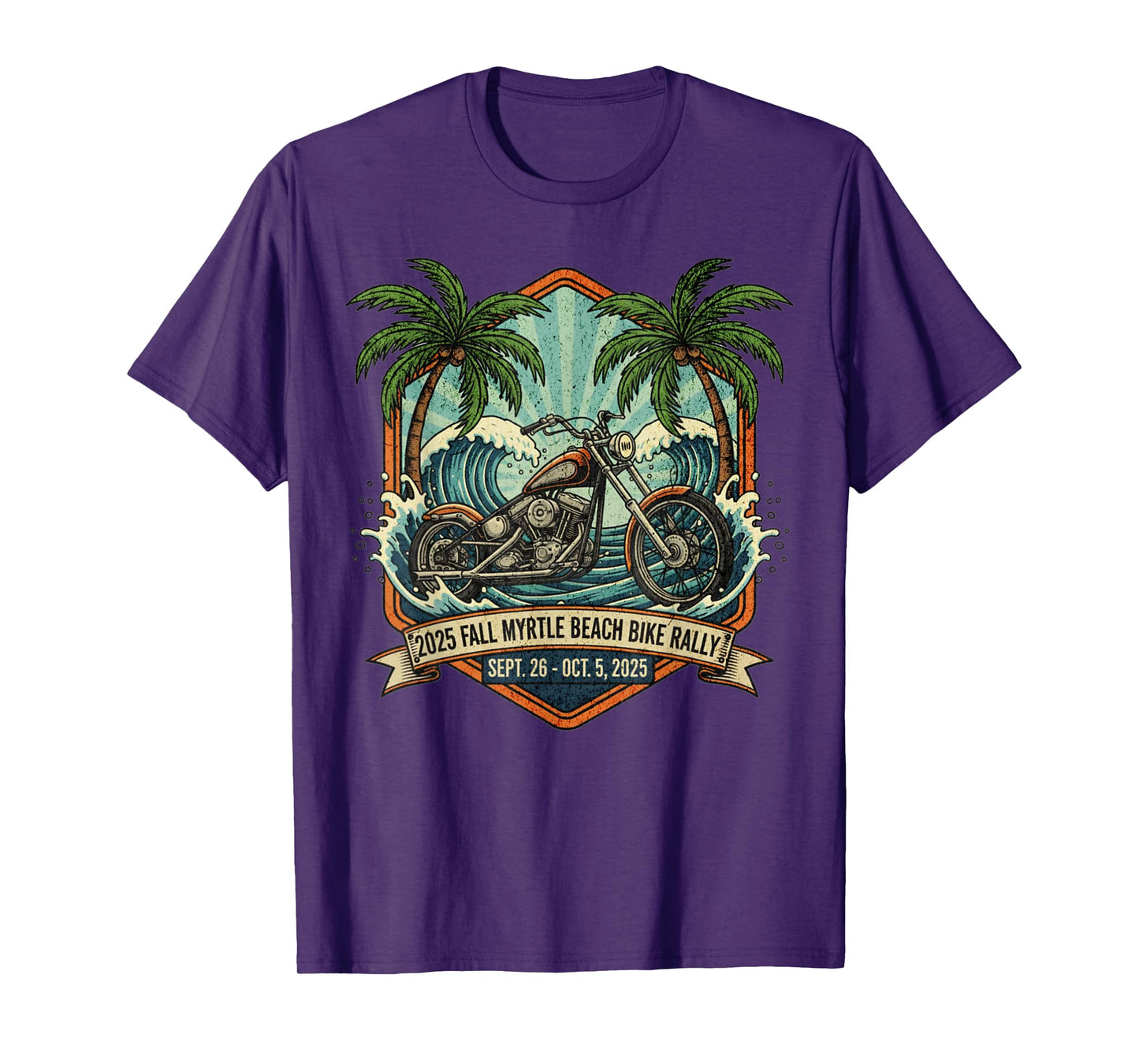2025 Fall Myrtle Beach Bike Rally with Vintage Art ON Front T-Shirt