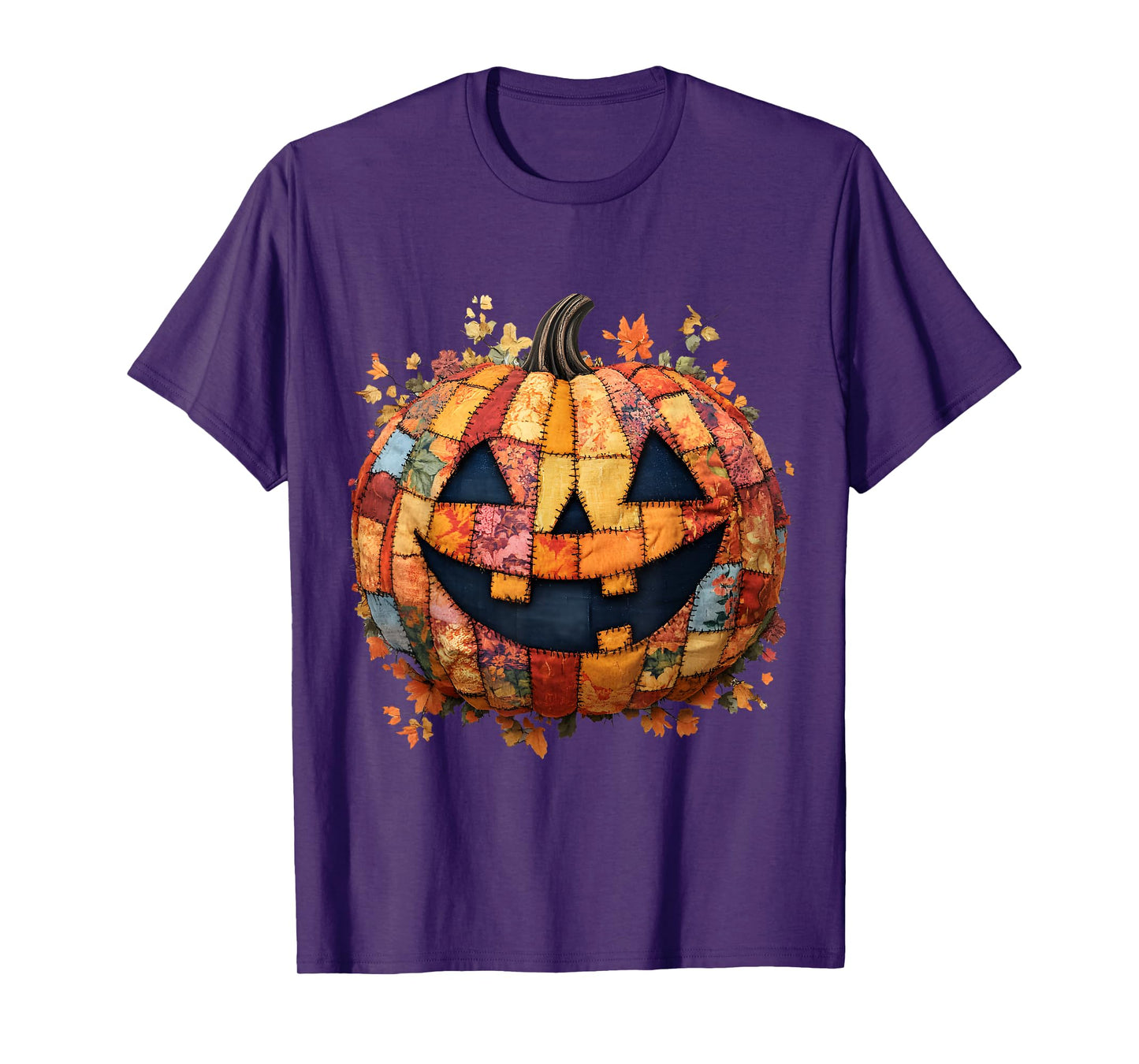Patchwork Pumpkin Cute Rustic Fall Autumn Design T-Shirt